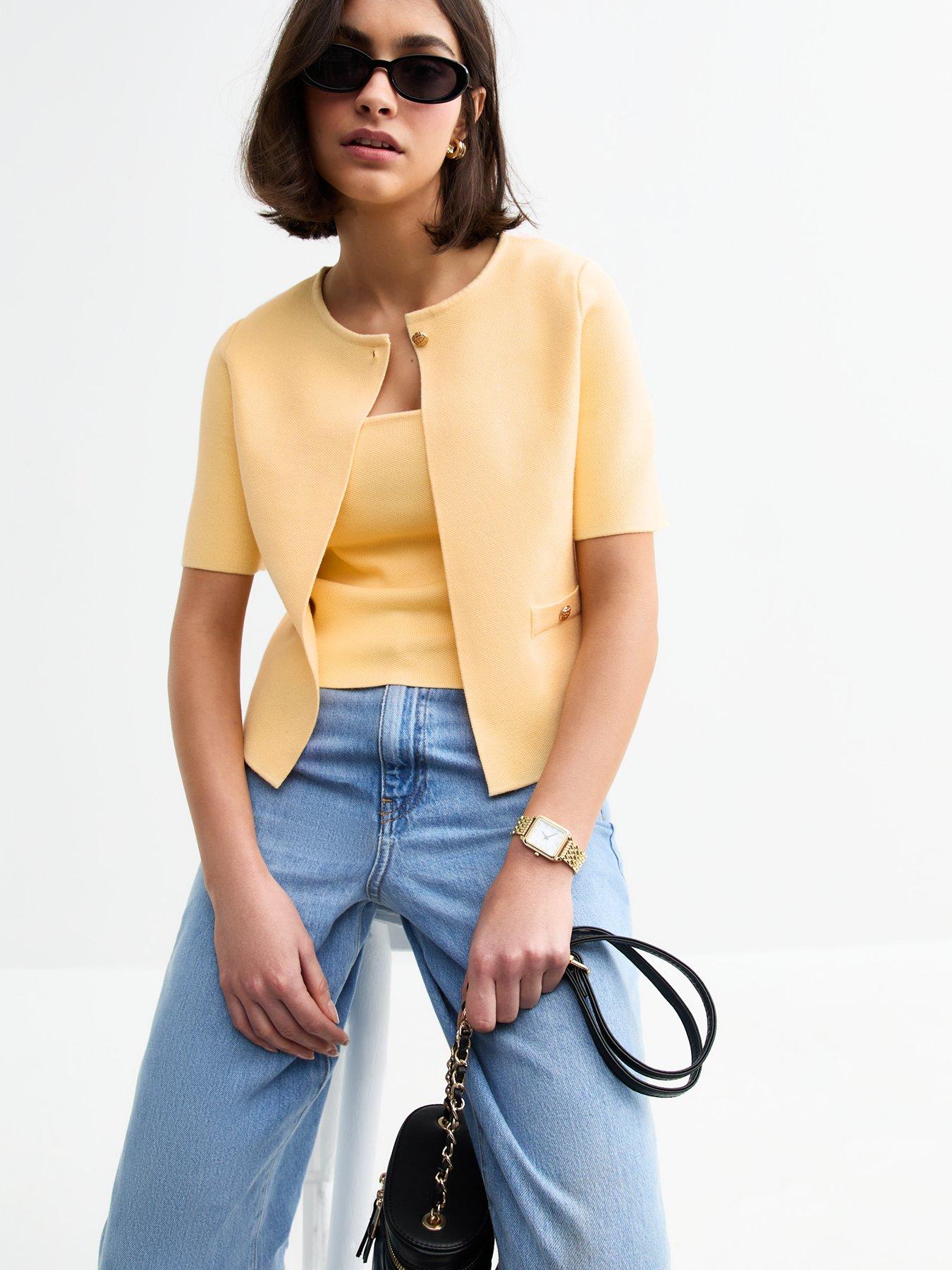 undefined Yellow Short Sleeve Button Cardigan