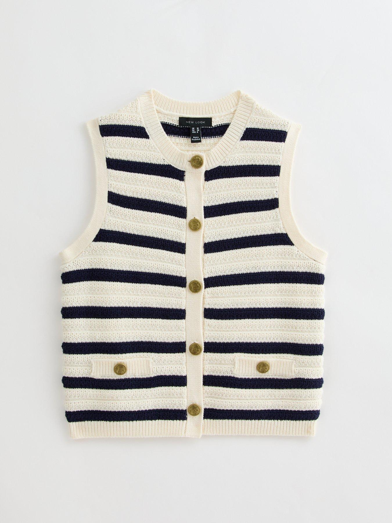 Image 6 of 6 of New Look Cream Striped Knitted Button Up Vest