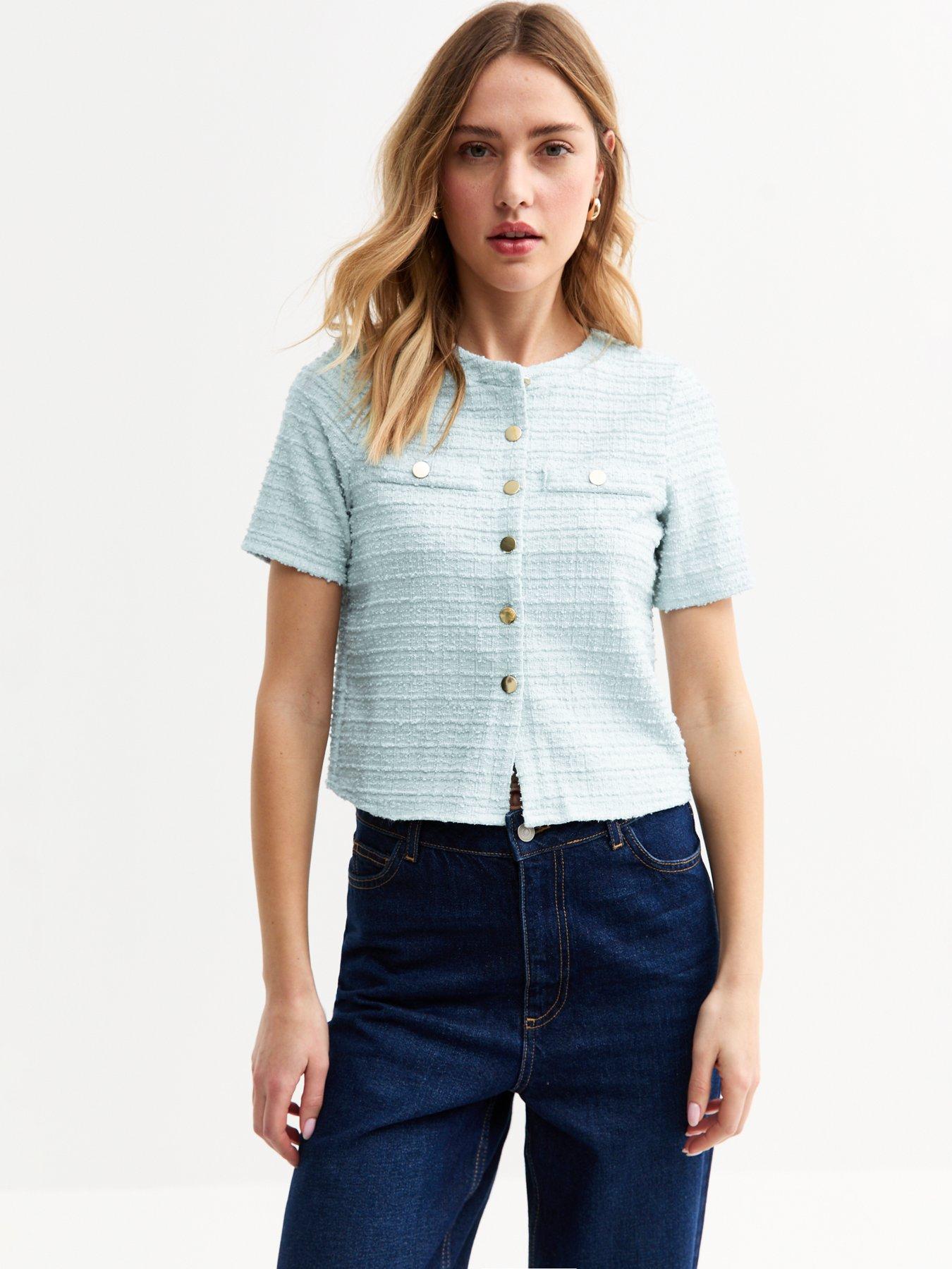 undefined Boucle Button Up Top - Blue