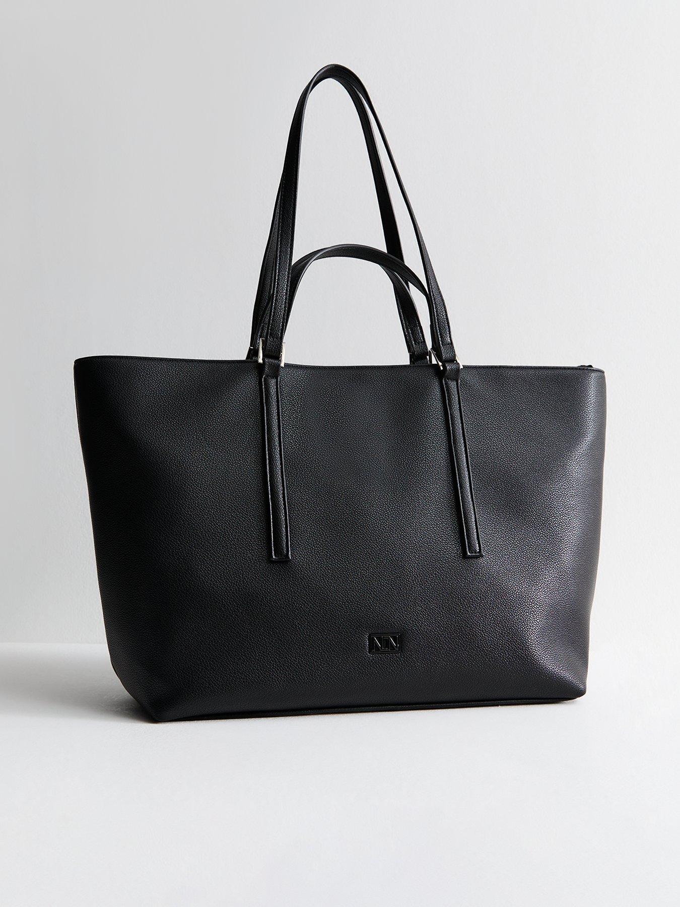 undefined Black Faux Leather Double Handle Tote Bag