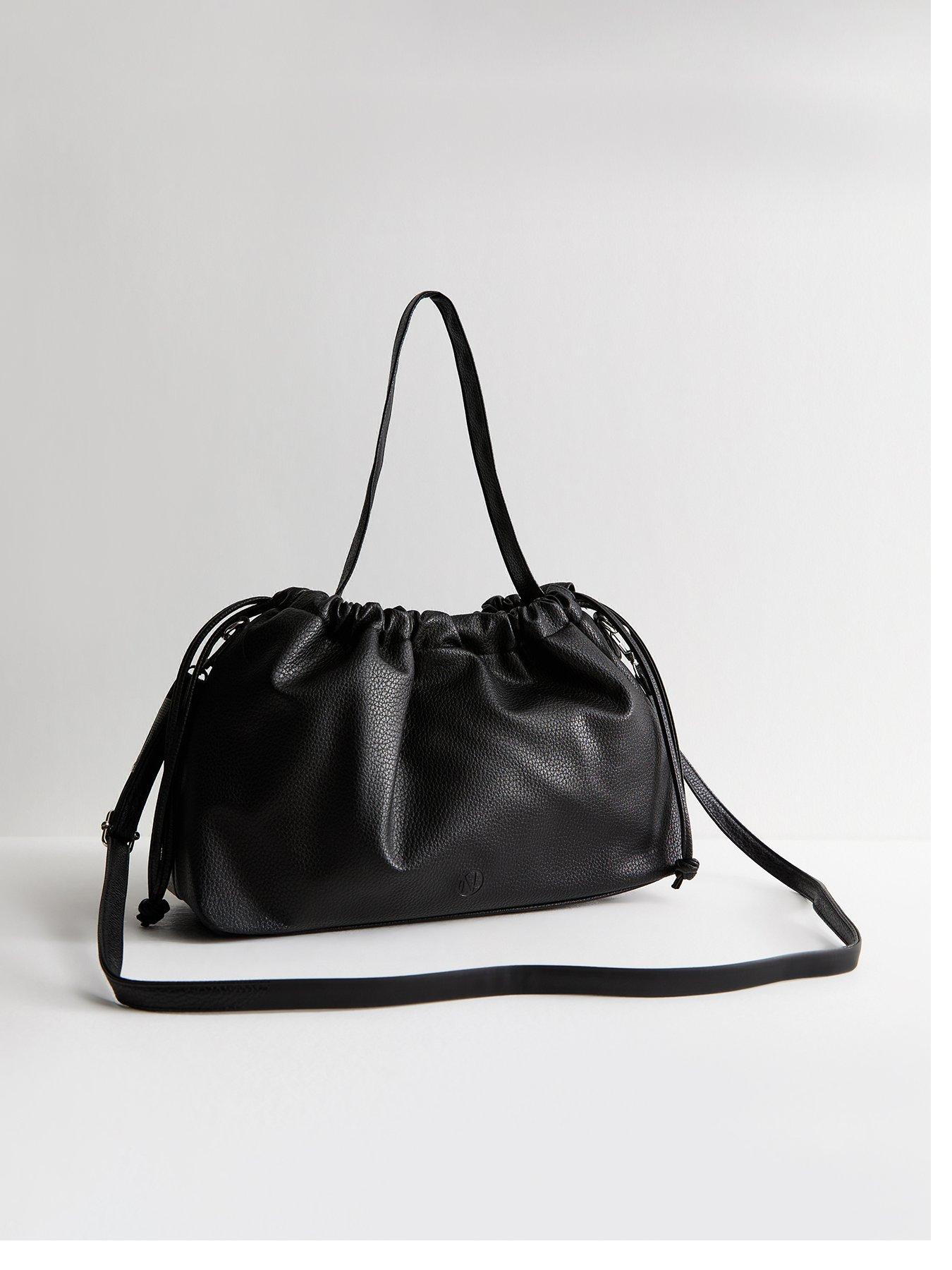 undefined Pebbled Faux Leather Drawstring Hobo Bag - Black
