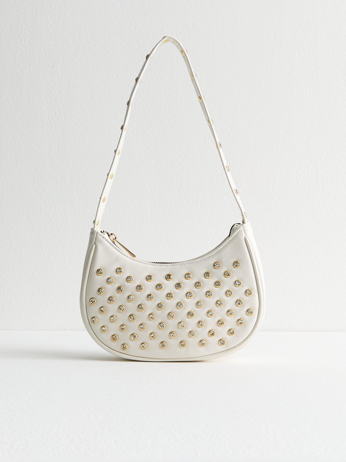 undefined White Diamanté Stud Shoulder Bag