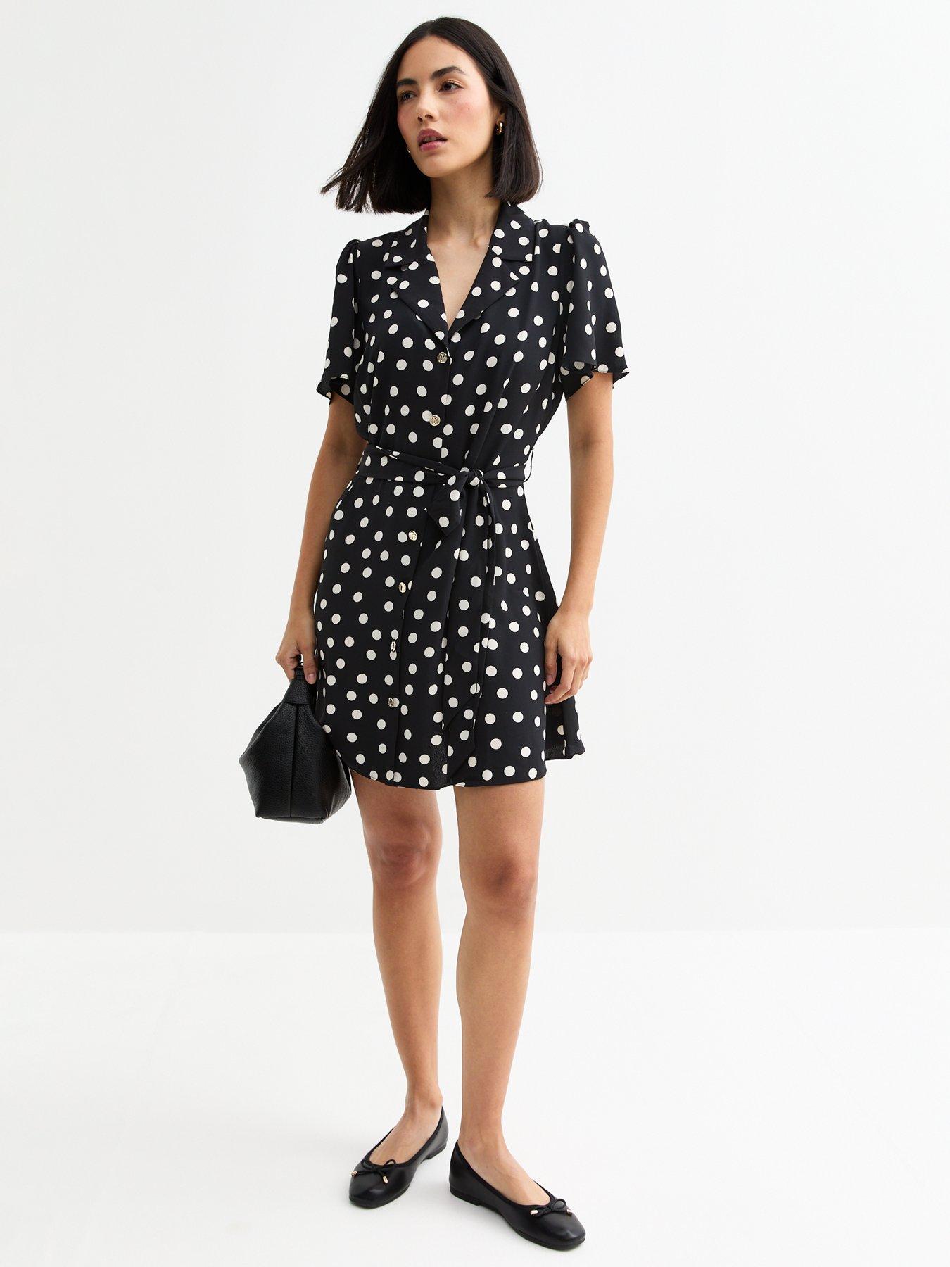 undefined Black Polka Dot Mini Shirt Dress