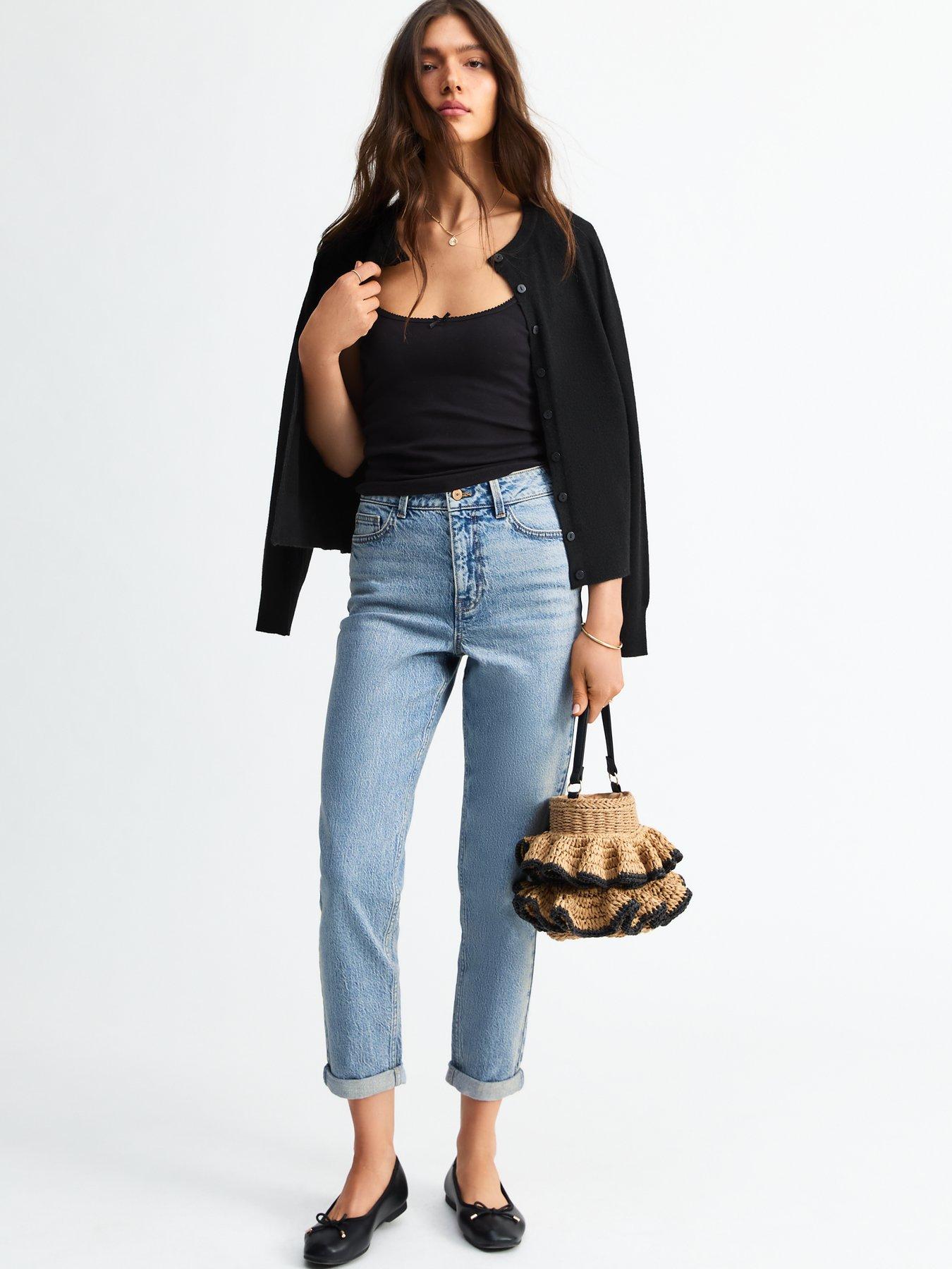 undefined Turned Up Cuff Mom Jean - Blue