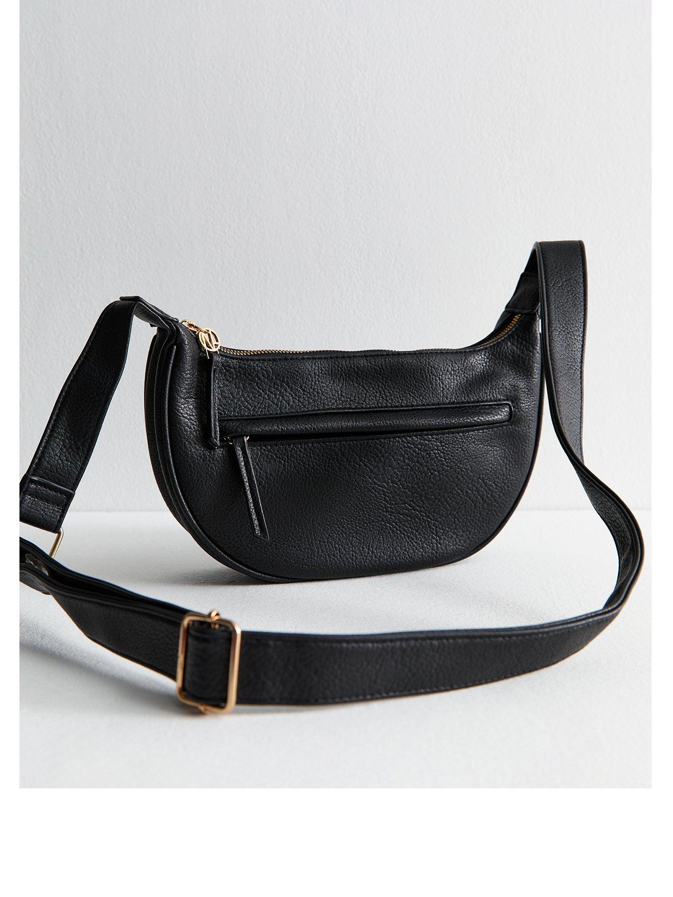 undefined Black Grained Faux Leather Crossbody Bag