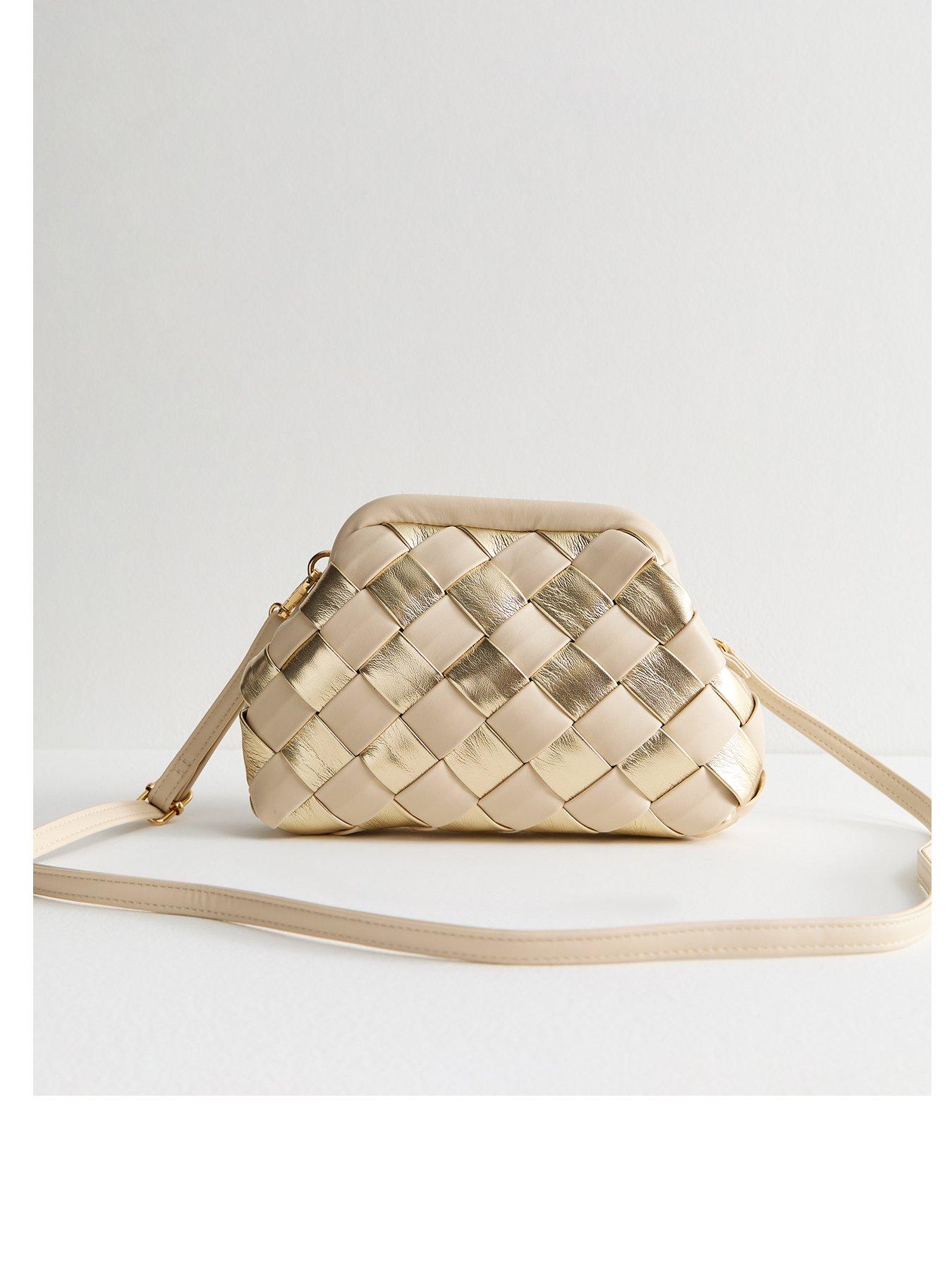 undefined Metallic Weave Pouch Clutch - Cream