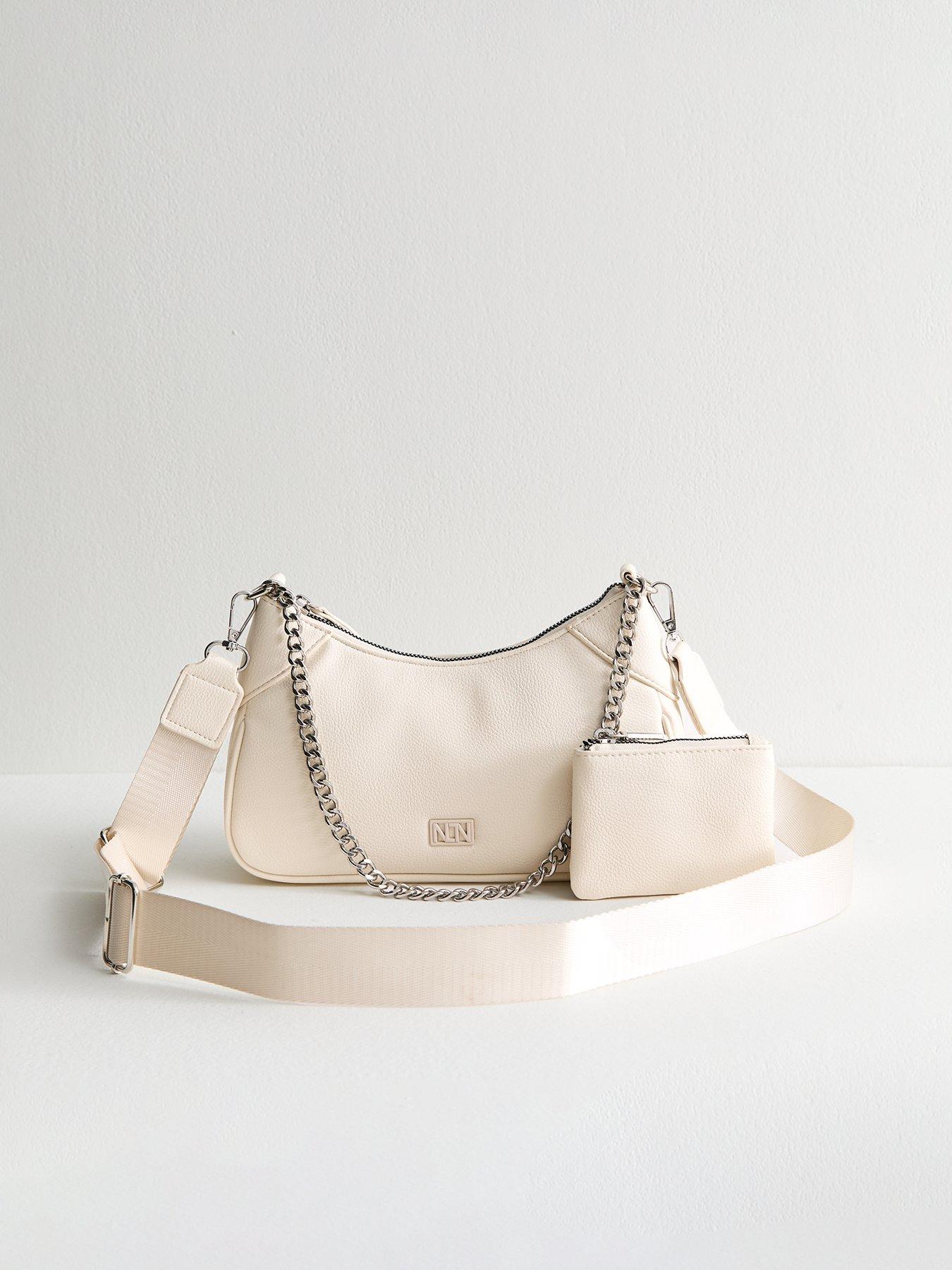 undefined Cream Faux Leather Duo Scoop Shoulder Bag