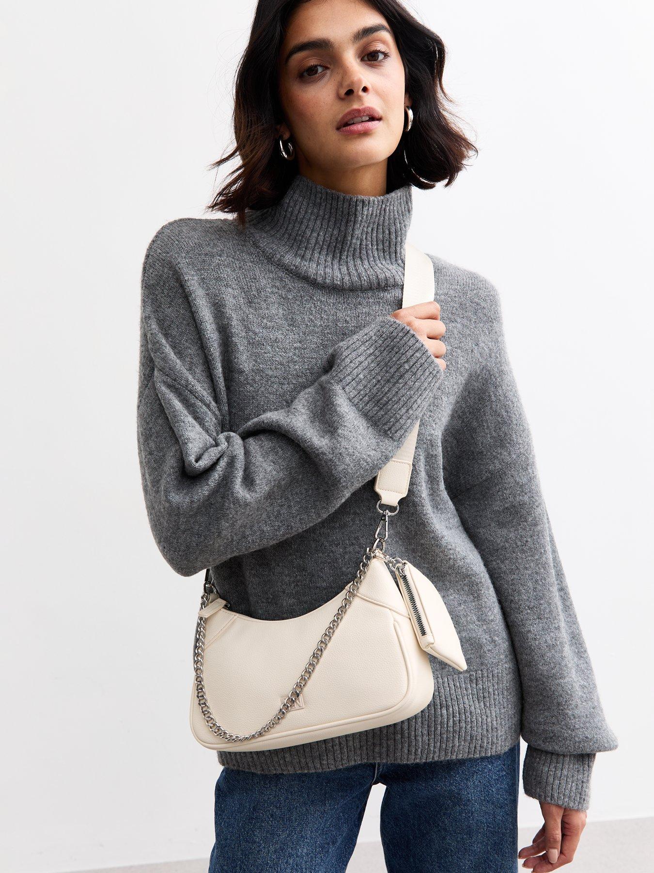 Image 2 of 5 of New Look Cream Faux Leather Duo Scoop Shoulder Bag