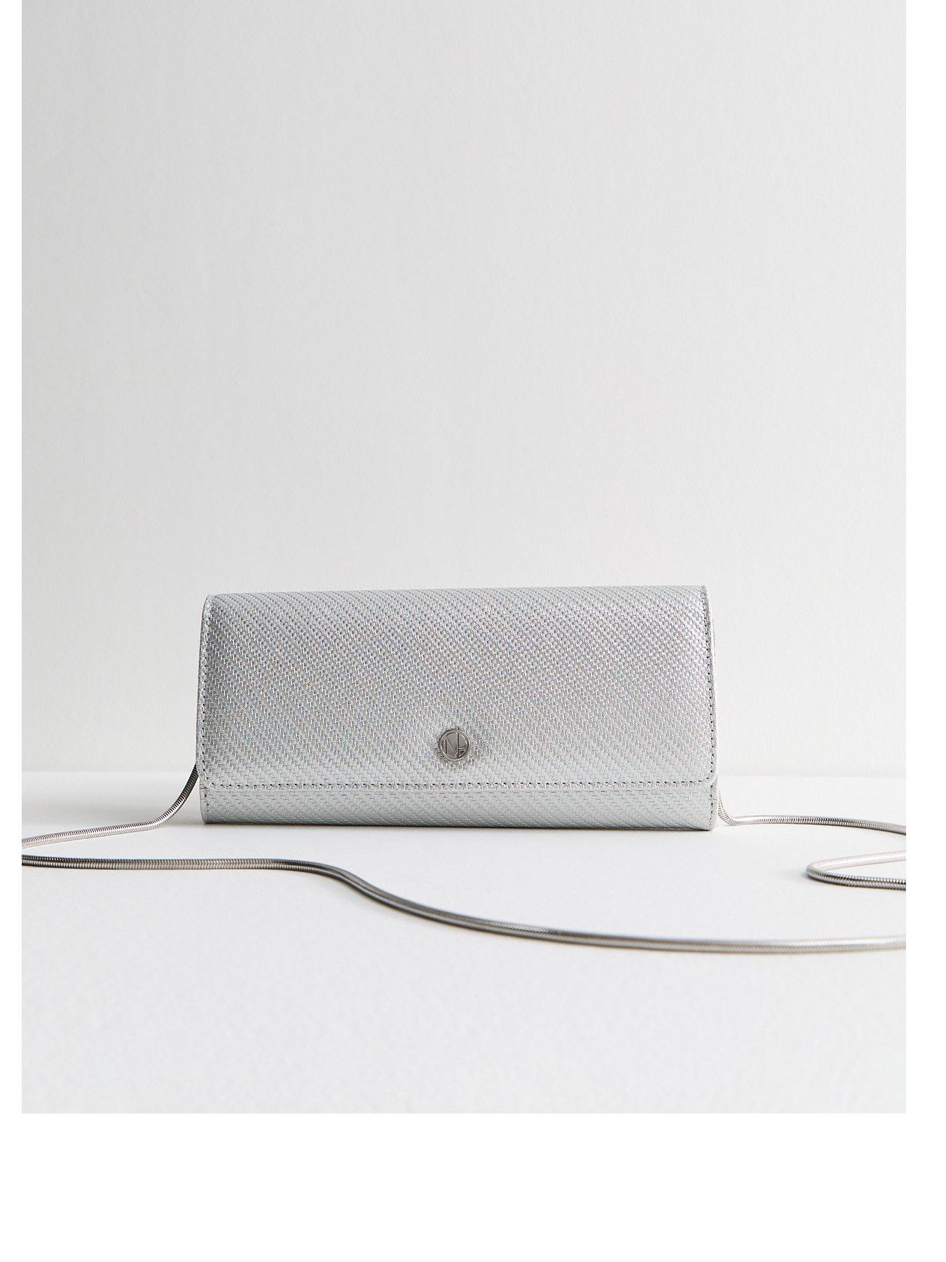 undefined Silver Metallic Woven Clutch Bag