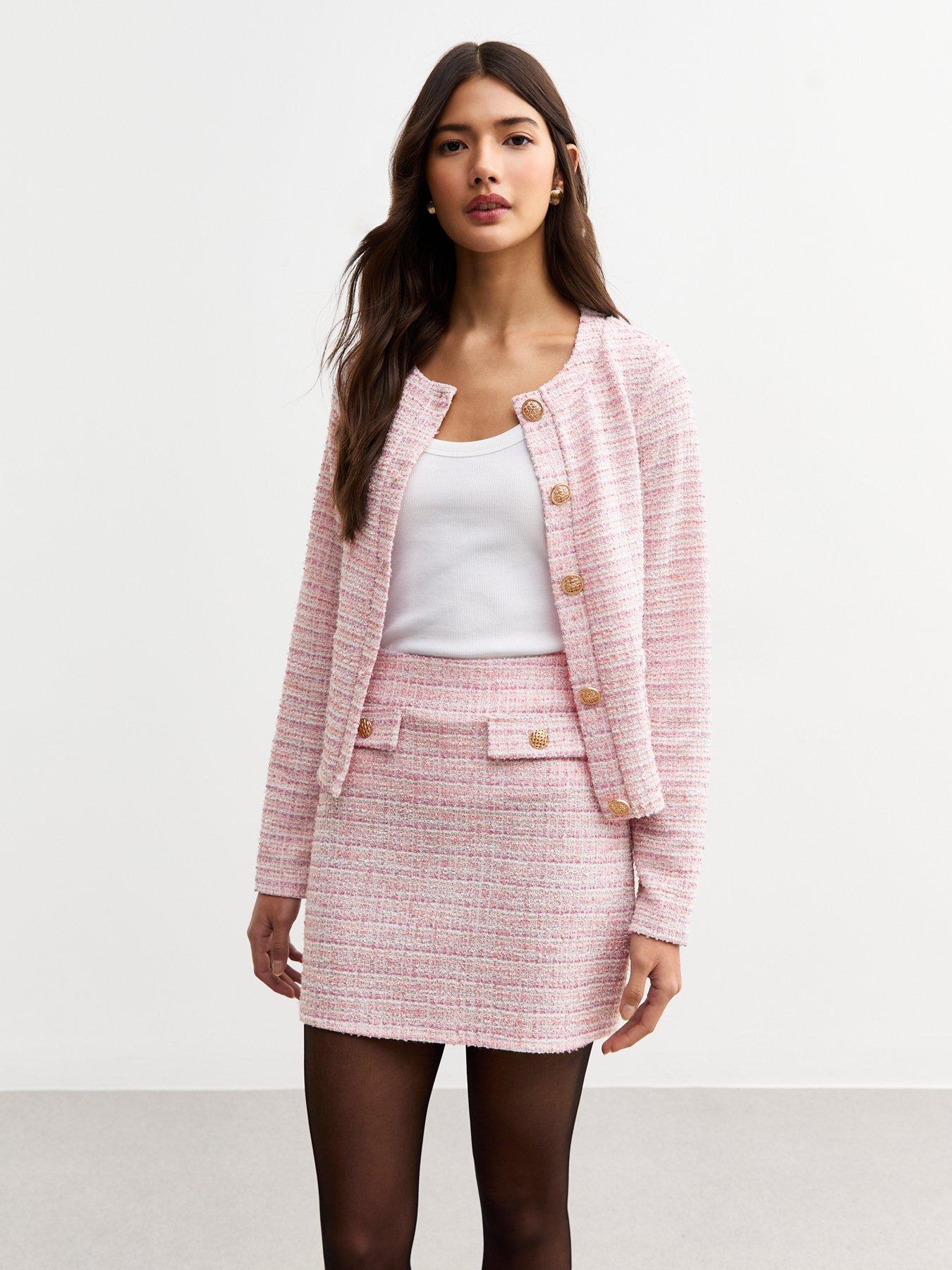 Pink Metallic Pleated Skirt Quiz New Look Metallic Boucle Mini