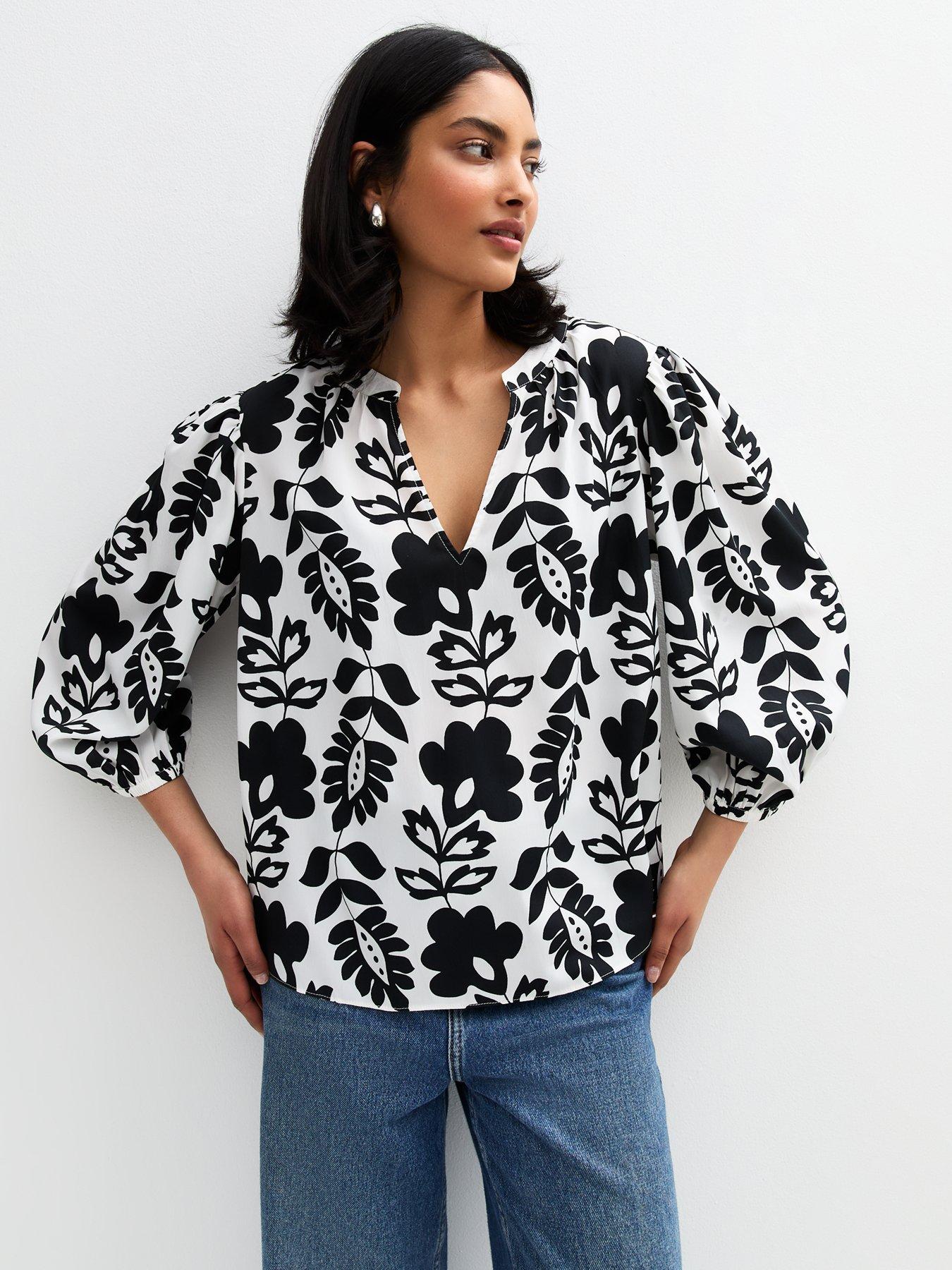undefined White Floral Print V-neck Top