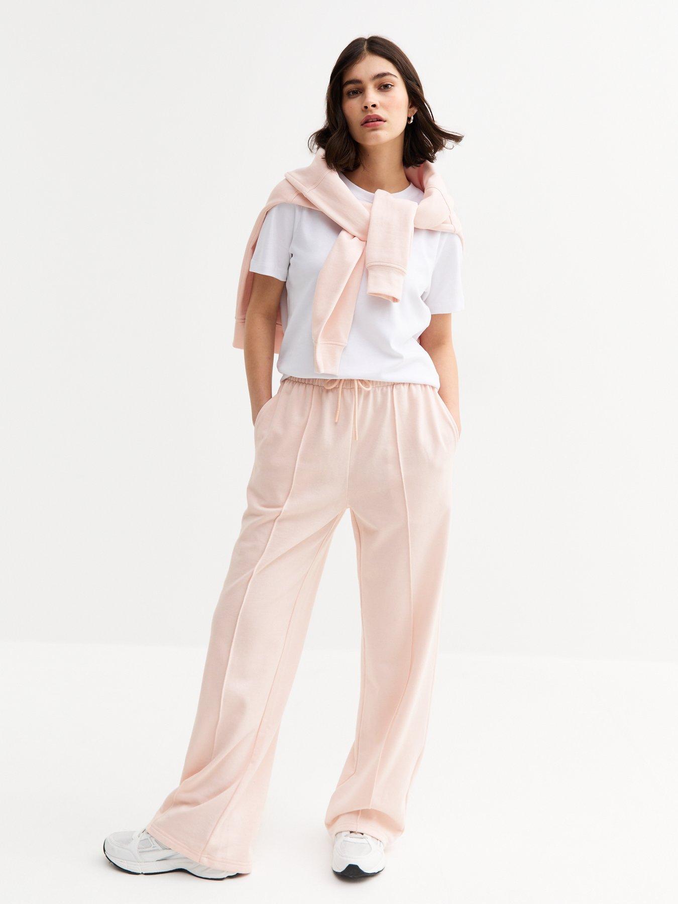 undefined Pintuck Wide Leg Joggers - Pink