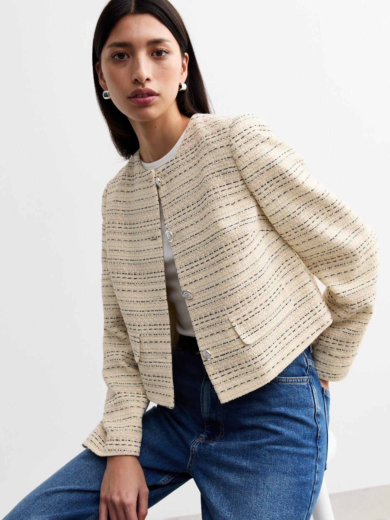 undefined Cream Striped Bouclè Jacket