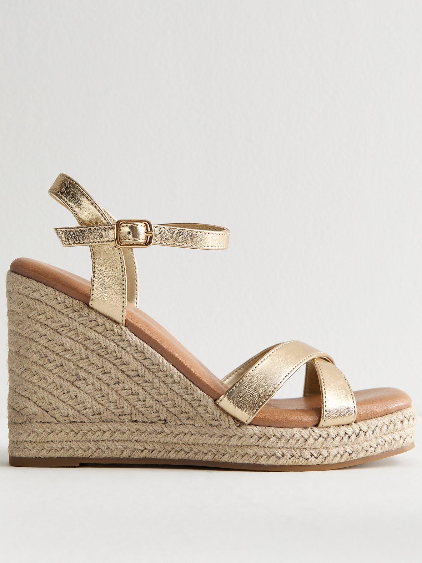 undefined Faux Leather Wedge Sandals - Gold
