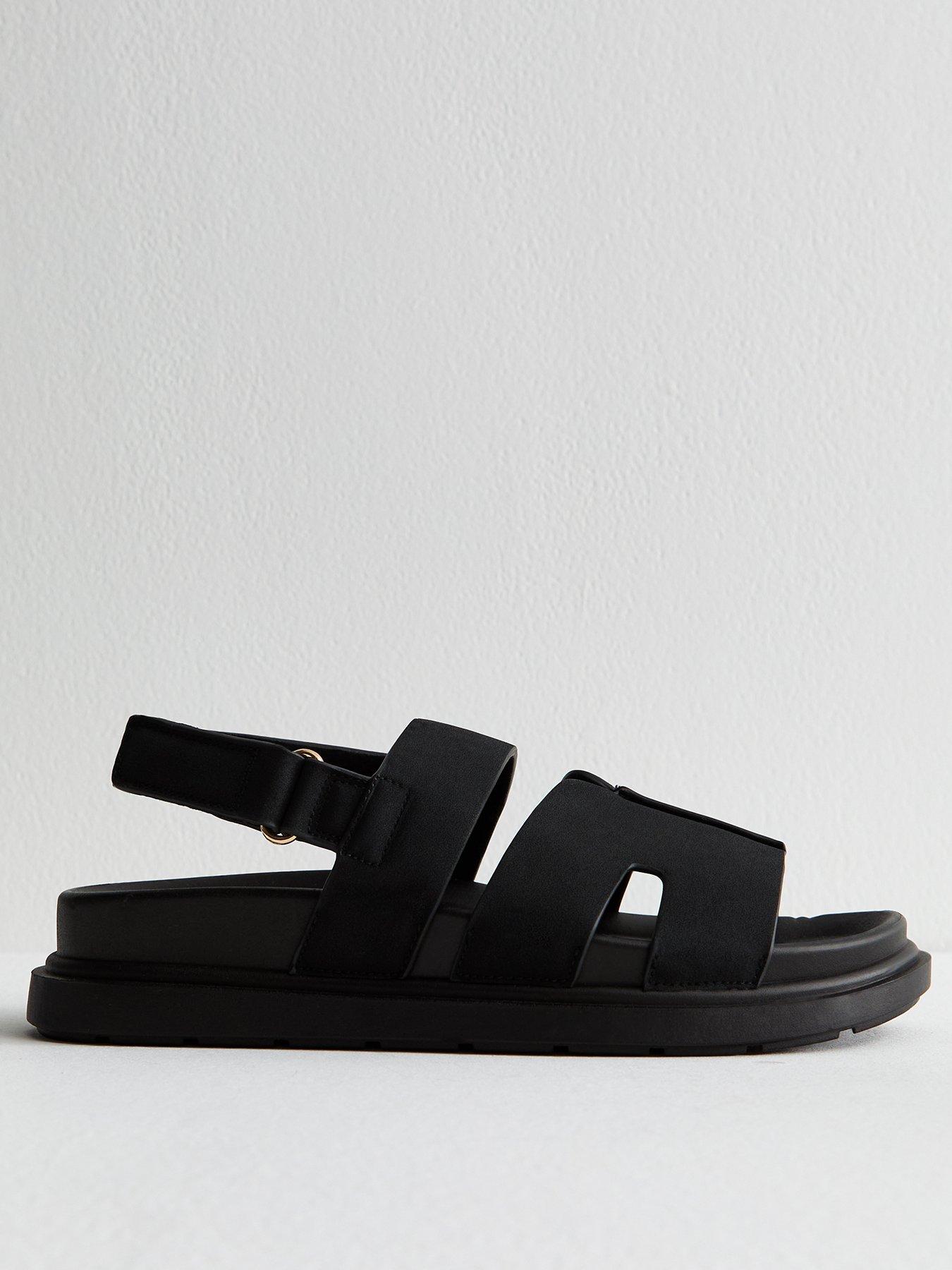 undefined Black Faux Suede Chunky Strap Sandals