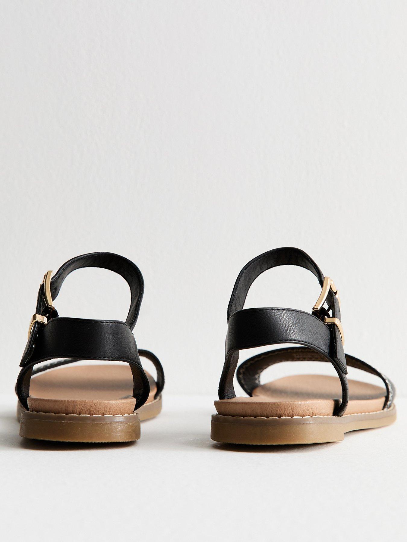 Image 3 of 6 of New Look Black Stitch Detail Open Toe Sandals