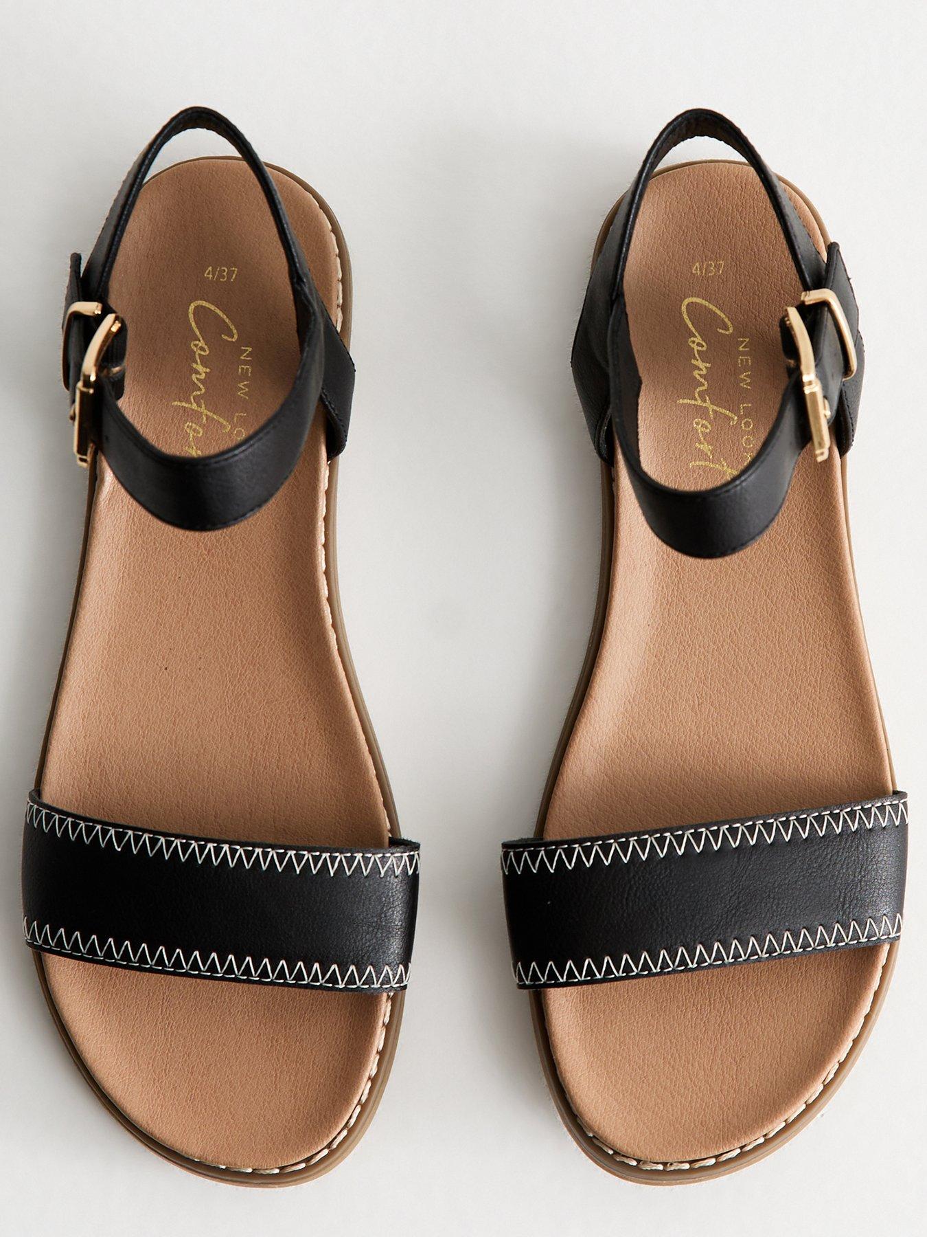 Image 4 of 6 of New Look Black Stitch Detail Open Toe Sandals
