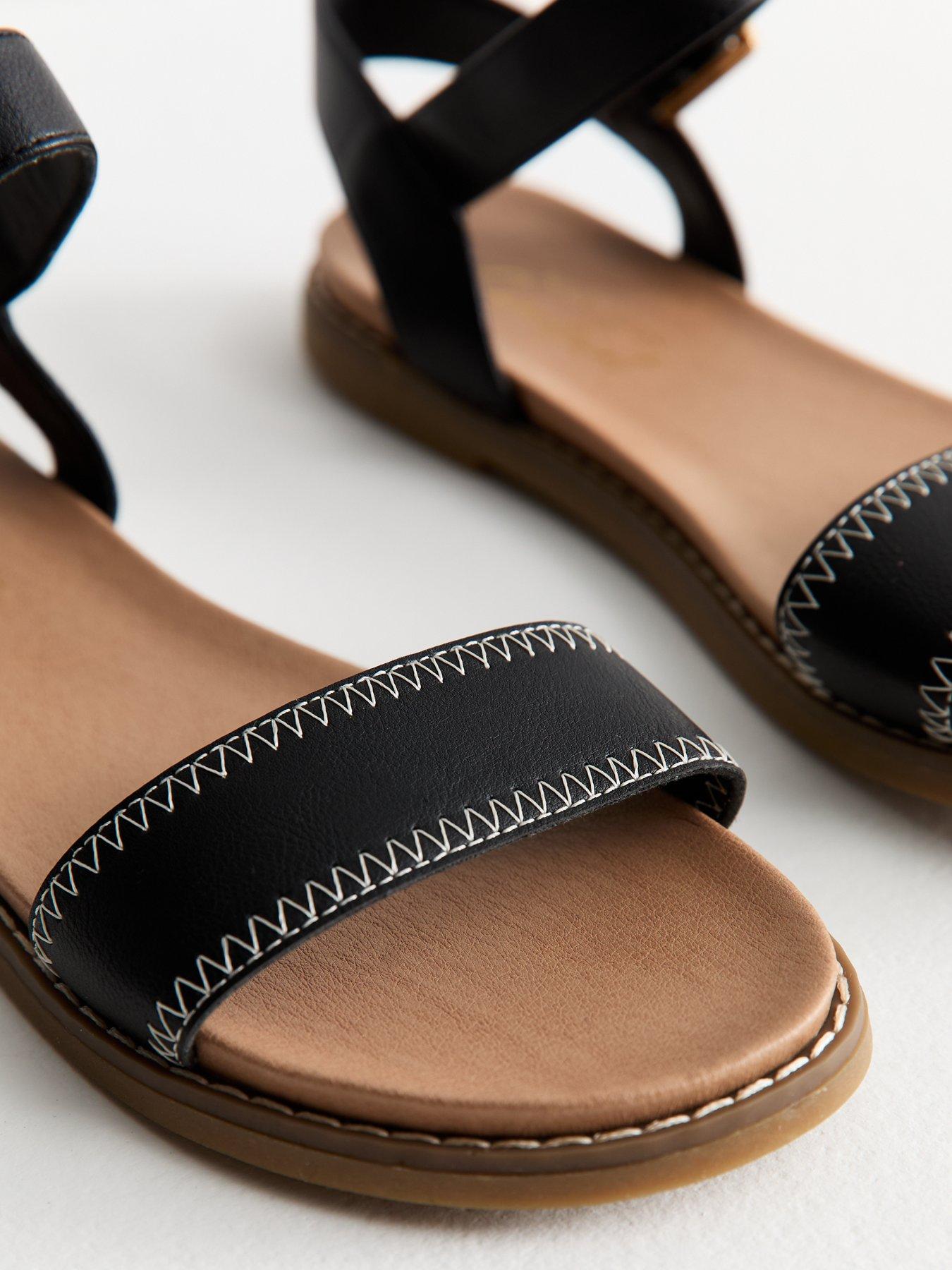 Image 5 of 6 of New Look Black Stitch Detail Open Toe Sandals