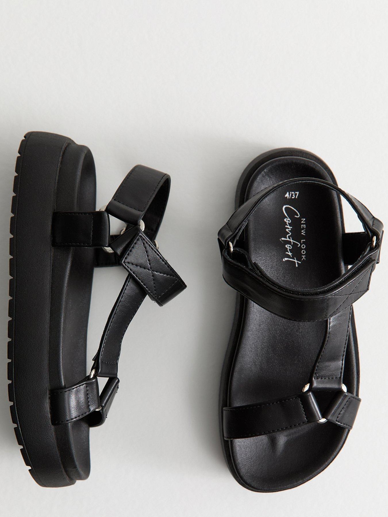 Image 4 of 6 of New Look Black Faux Leather Harness Strap Platform Sandals