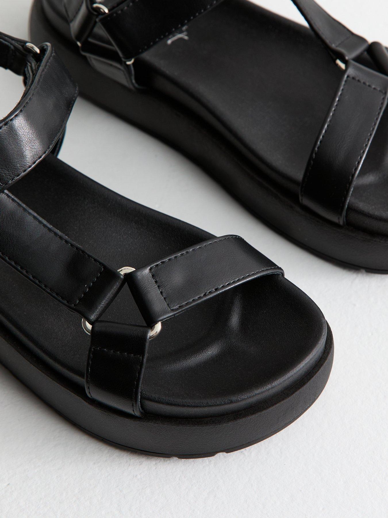 Image 5 of 6 of New Look Black Faux Leather Harness Strap Platform Sandals