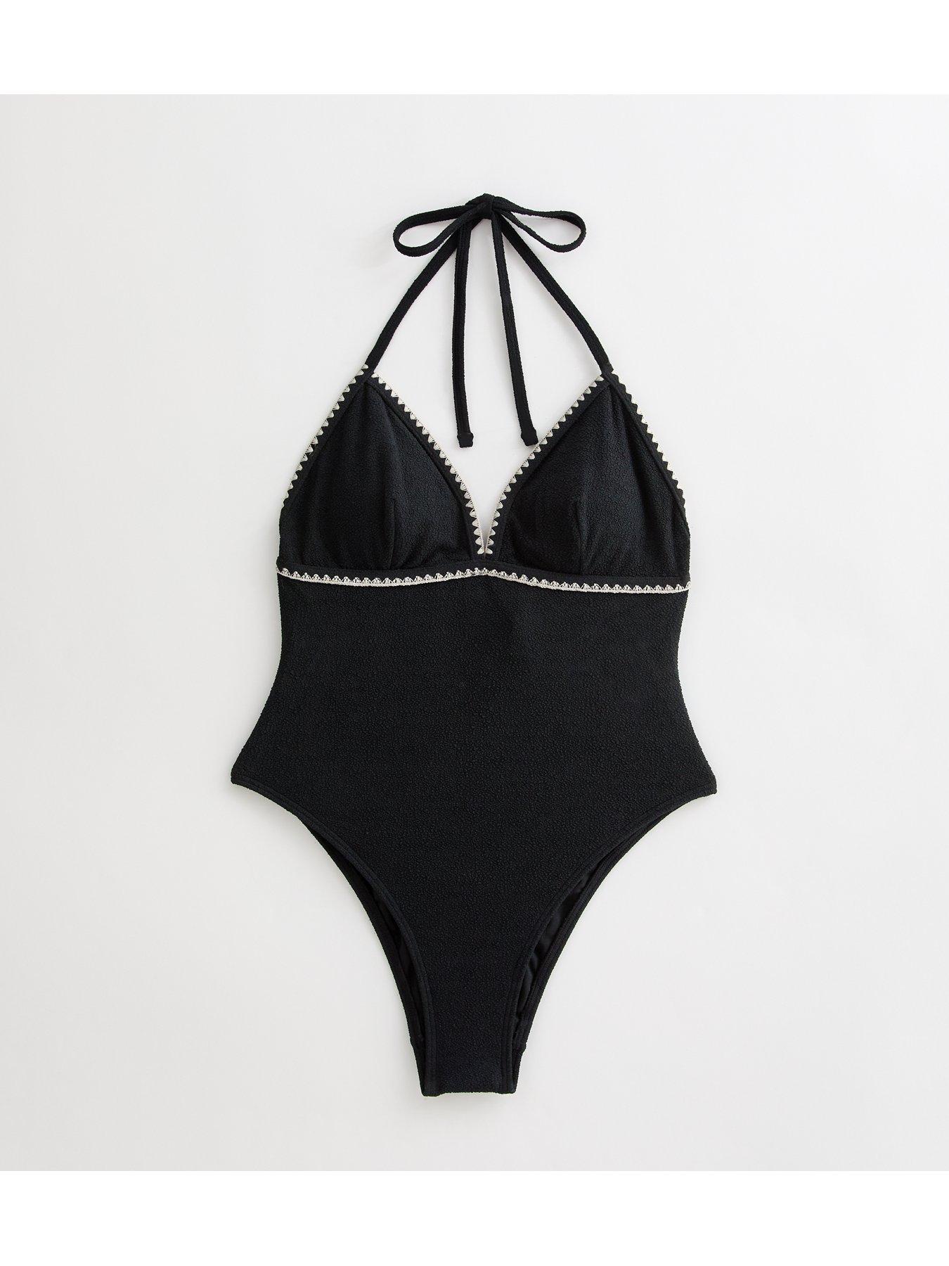 Image 6 of 6 of New Look Crinkle Texture Halterneck Swimsuit - Black