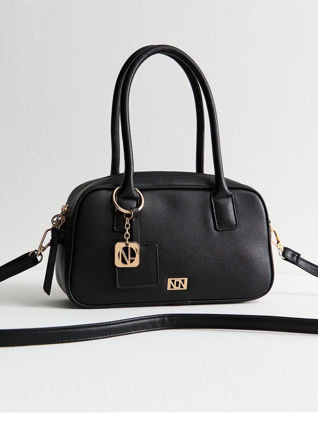 undefined Black Faux Leather Bowling Bag