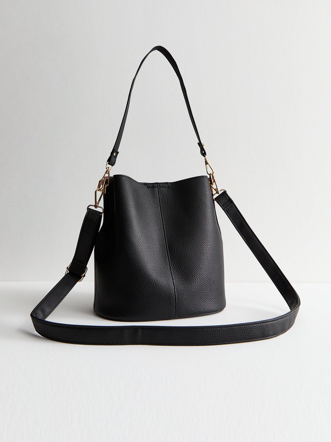 undefined Black Faux Leather Bucket Bag