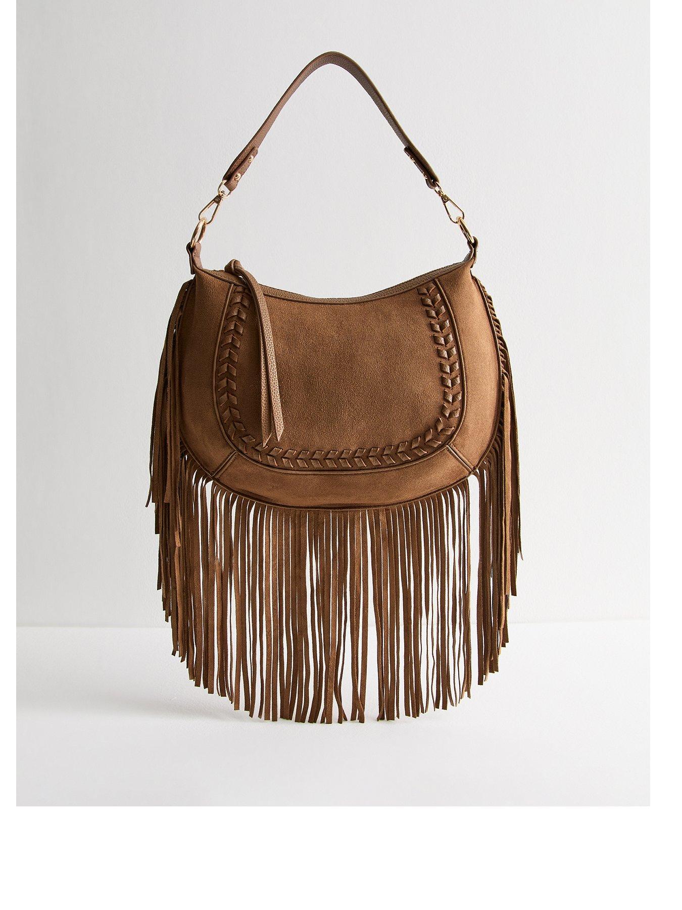 undefined Texas Tan Tassel Trim Faux Suede Crossbody Bag - Brown