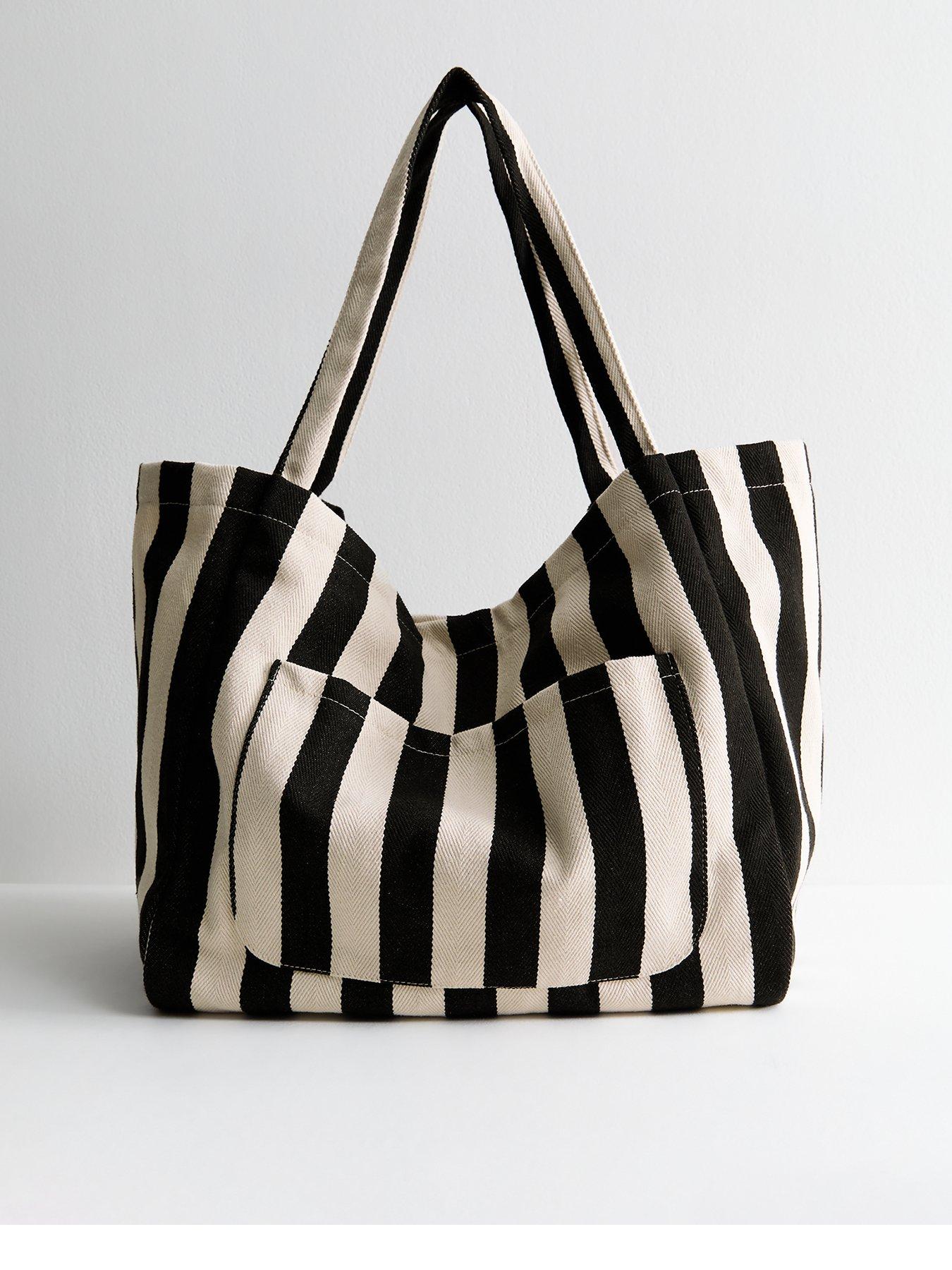 undefined Black Striped Slouchy Tote Bag