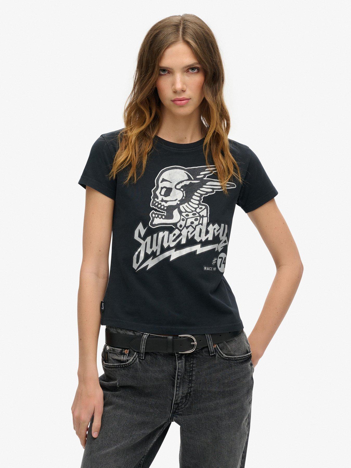 undefined Embellished Poster Fitted T-Shirt- Black