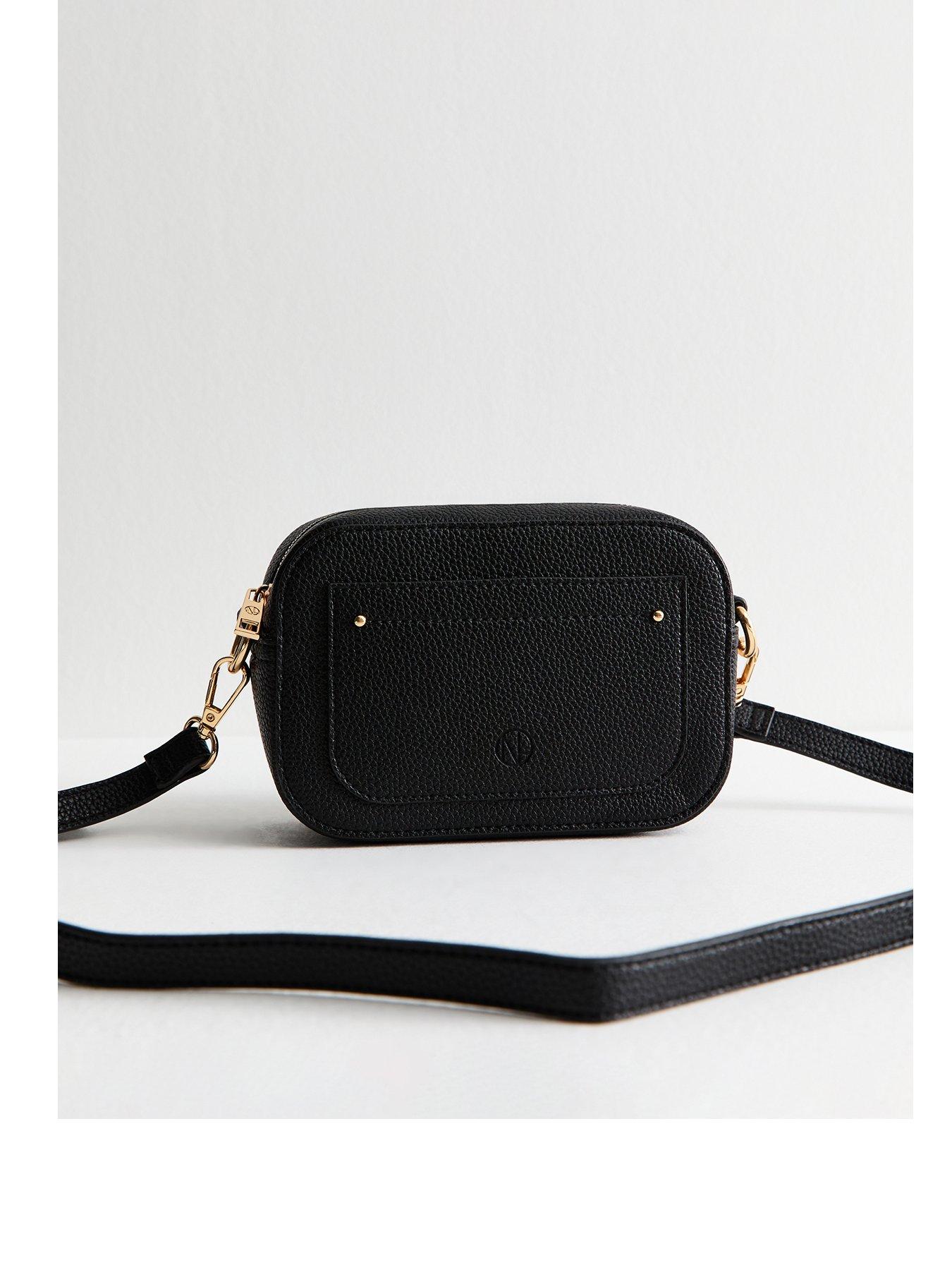 undefined Mini Grained Faux Leather Crossbody Bag - Black