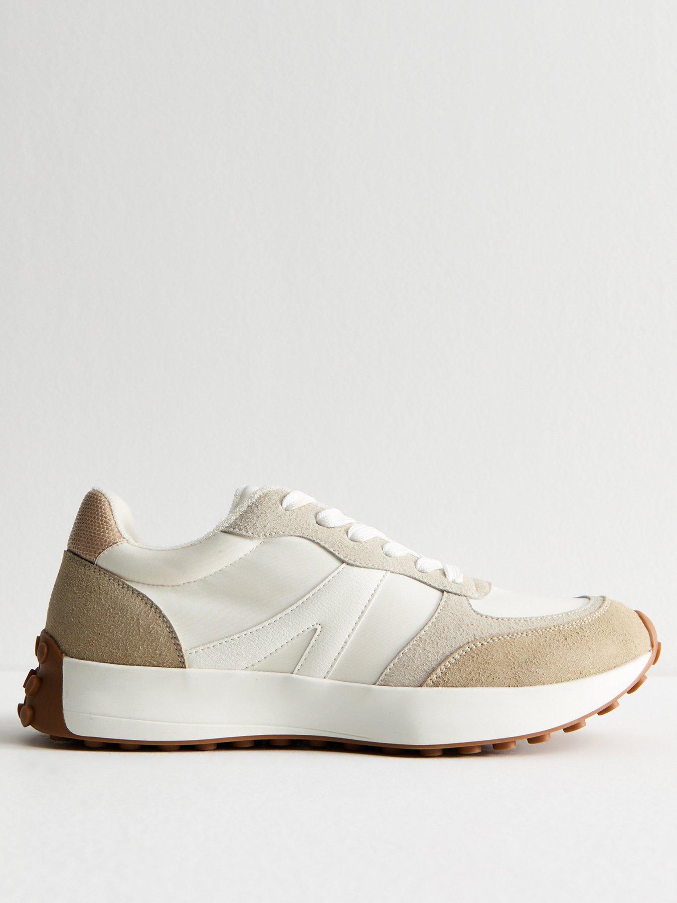 undefined White Brushed Faux Suede Panelled Trainers