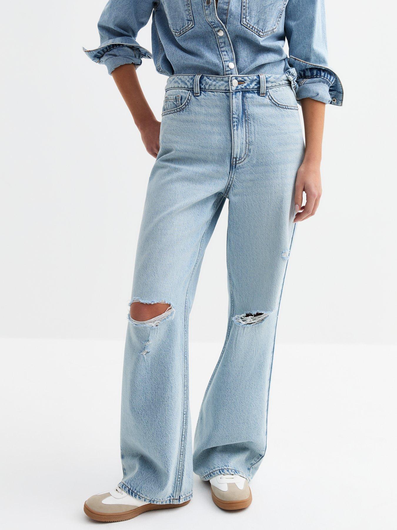 undefined Adalae Ripped Wide Leg Jeans - Light Blue