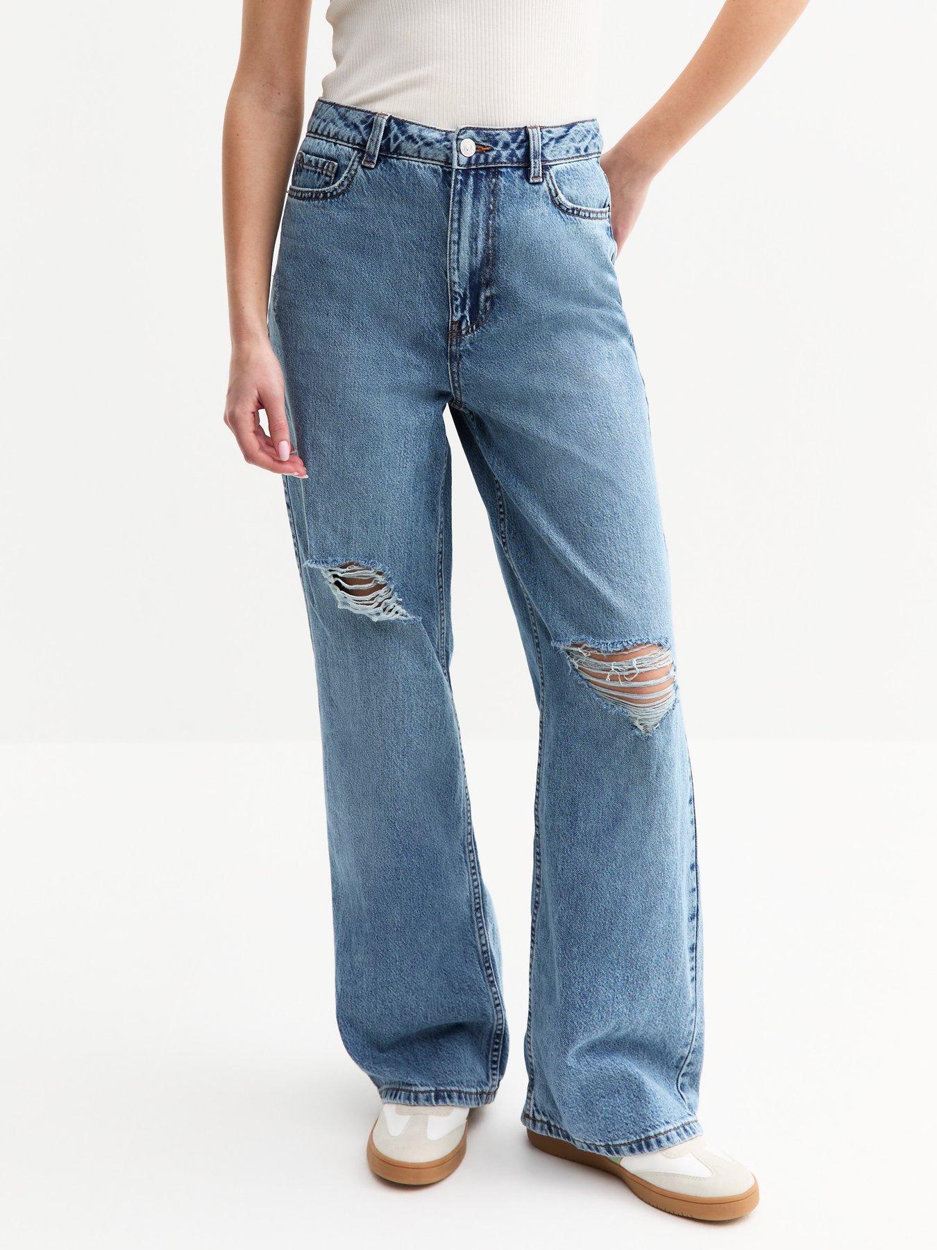 undefined Adalae Ripped Wide Leg Jeans - Blue