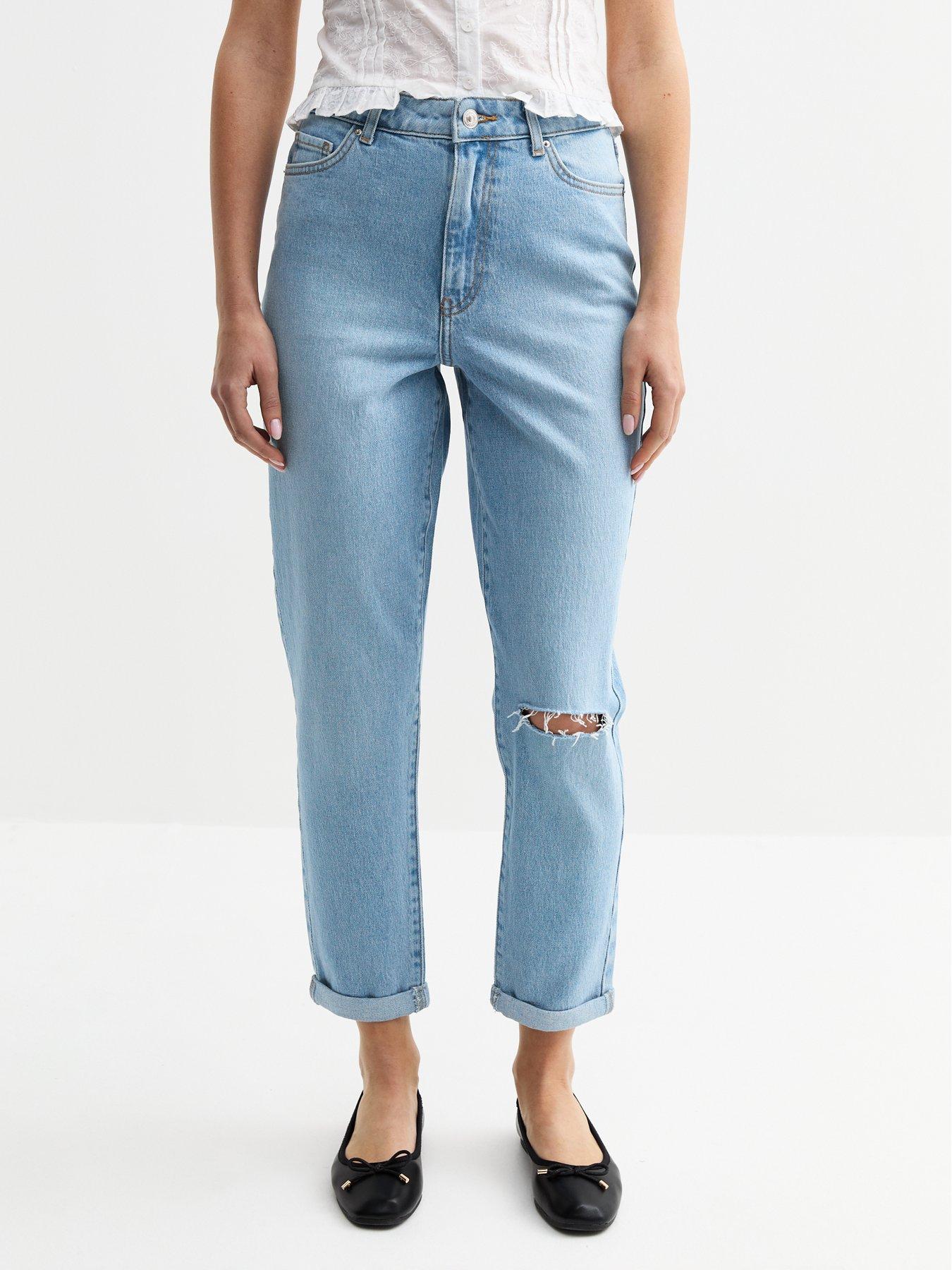 undefined Light Blue Tori Ripped Knee Cropped Jeans