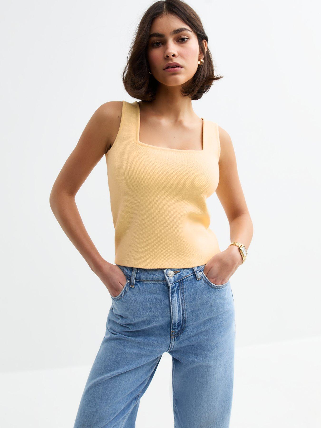 undefined Yellow Square Neck Knit Vest