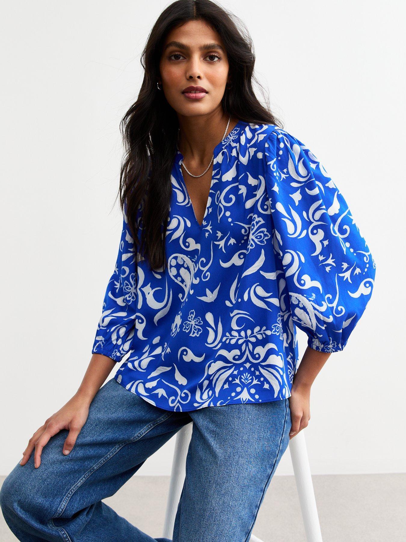 undefined Blue Pattern Print Top