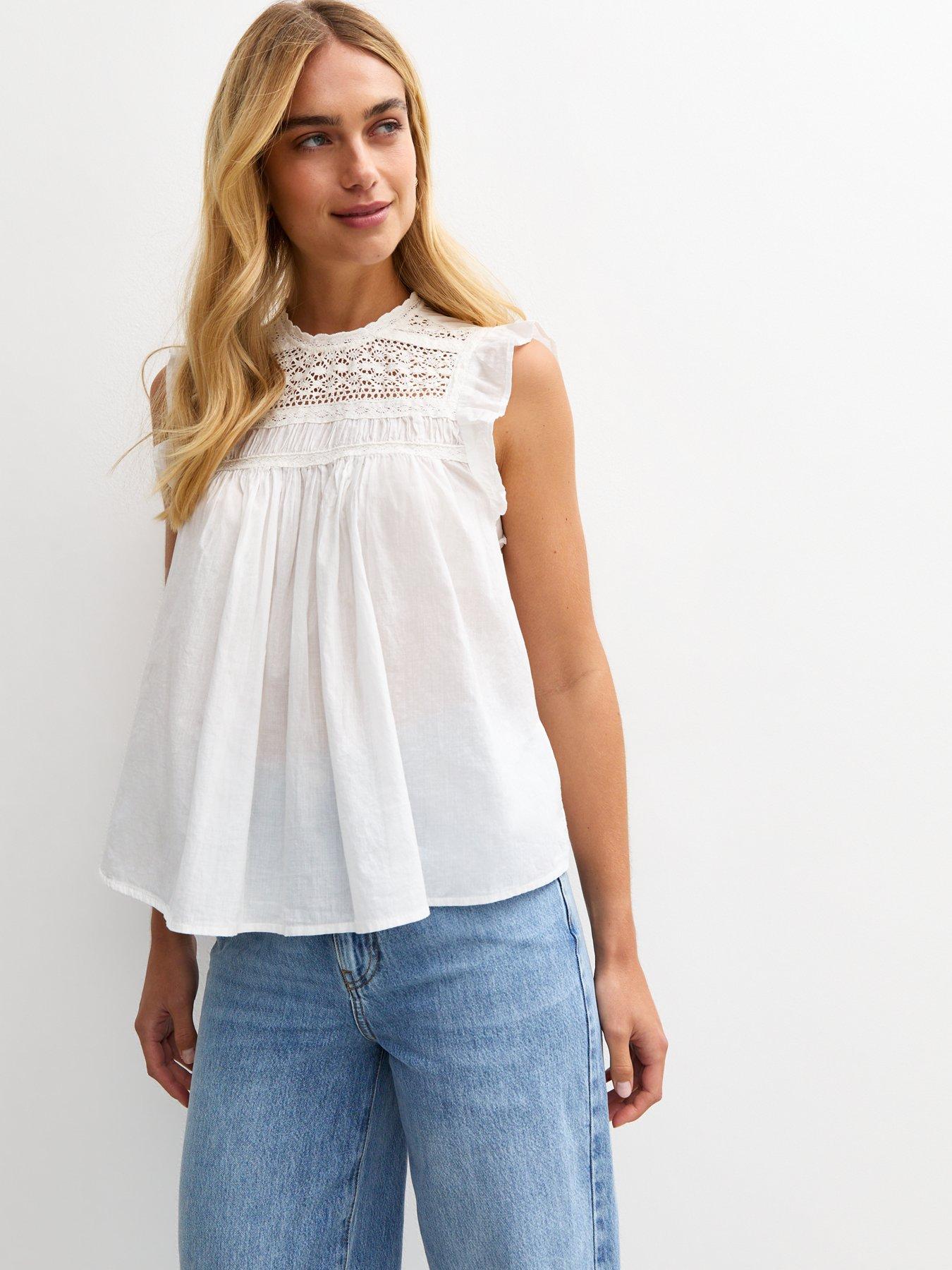 Image of New Look Lace Panelled Sleeveless Top - White