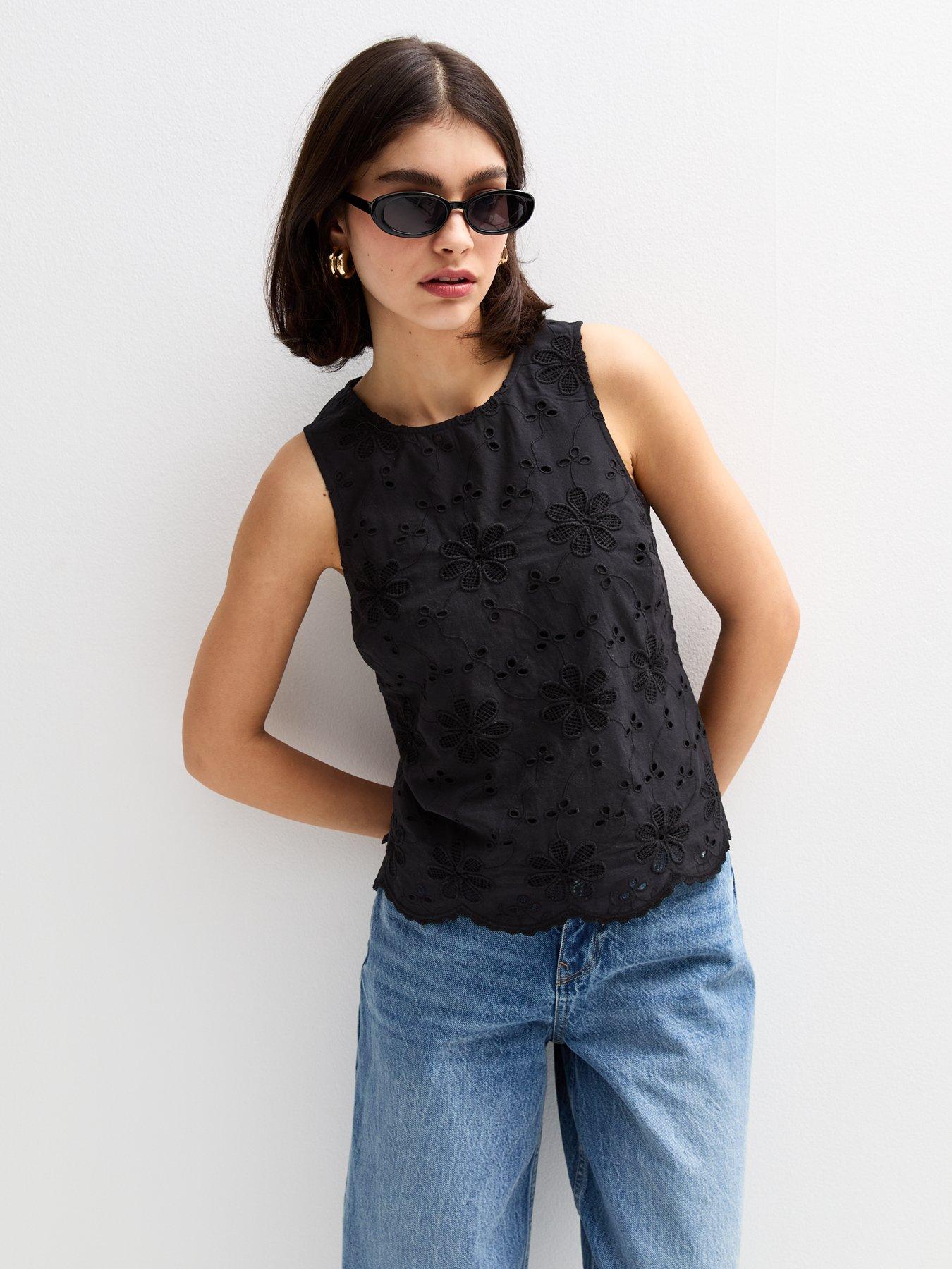 undefined Black Embroidered Vest Top