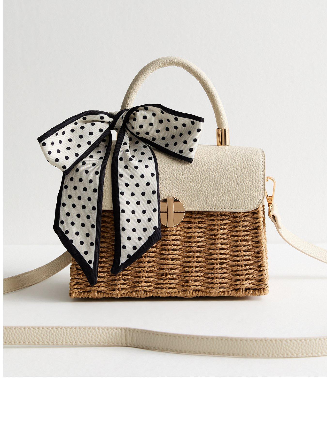 undefined Brown Faux Leather Trim Woven Picnic Basket