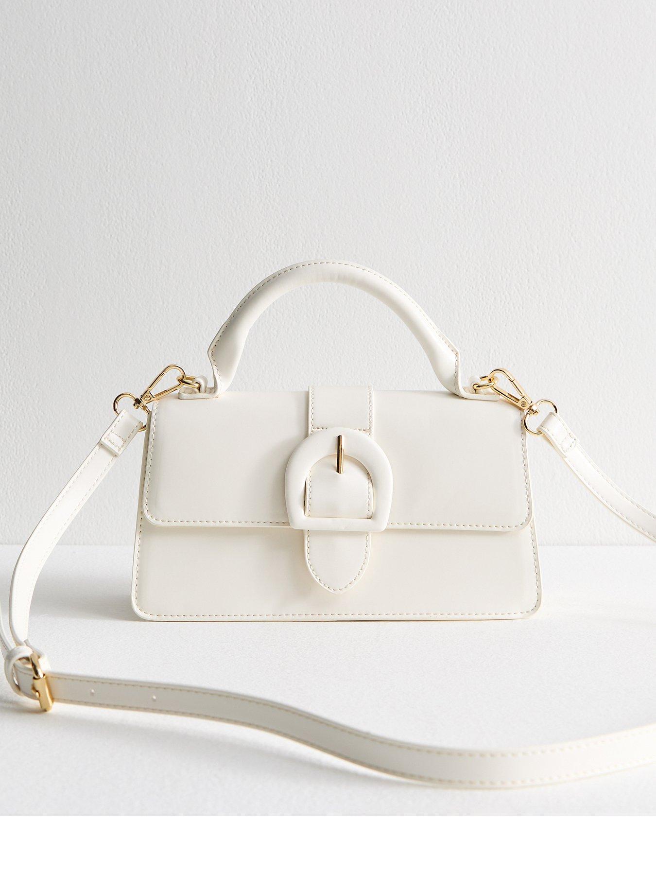 undefined White Buckle Detail Faux Leather Top Handle Bag