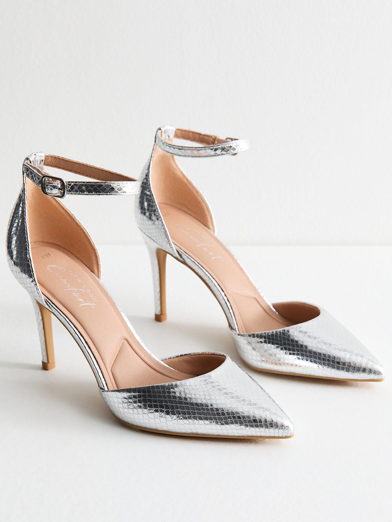 New Look Silver Snakeskin Effect Open Court Shoes Very