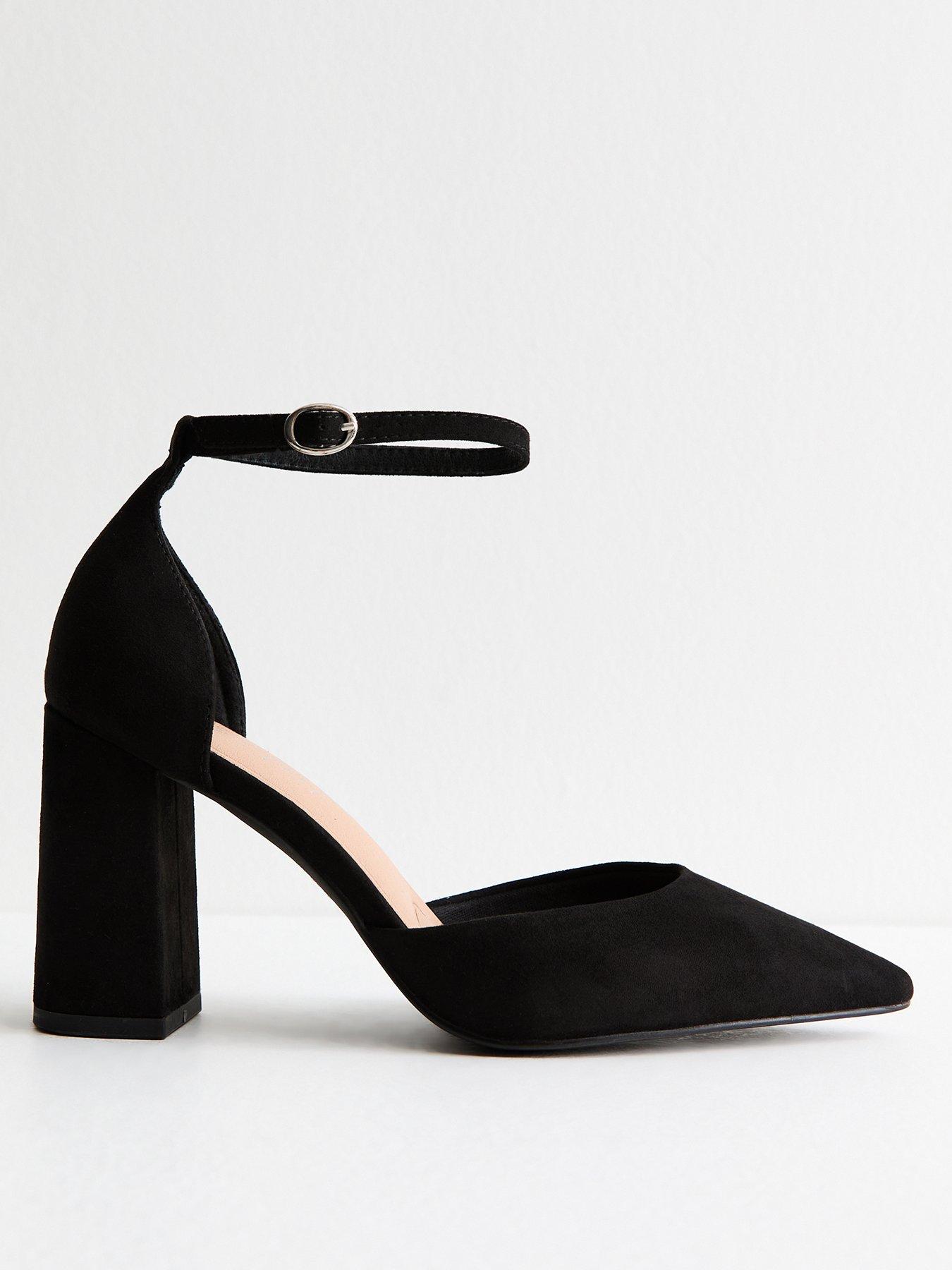 undefined Wide Fit Black Faux Suede Open Court Shoes