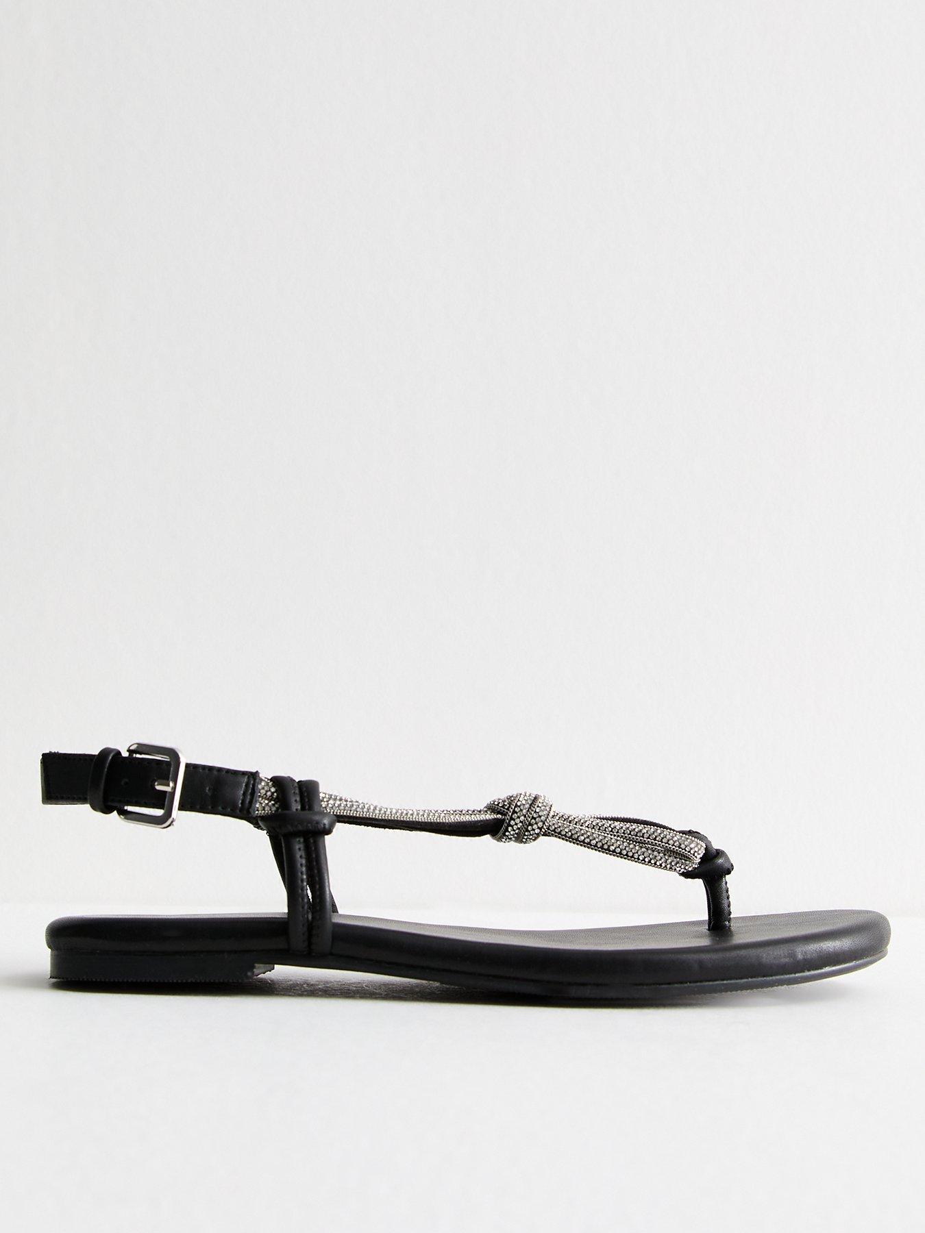 New Look Black Faux Leather Diamante Embellished Sandals