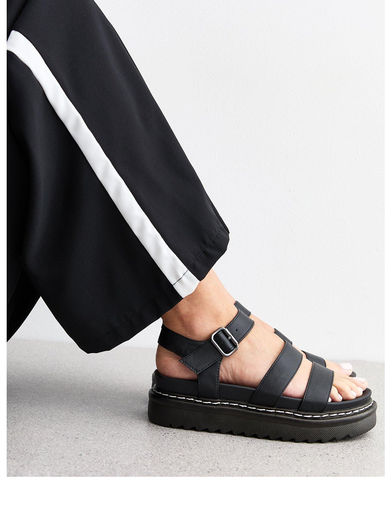 New Look Contrast Stitch Faux Leather Flatform Sandals Black Very