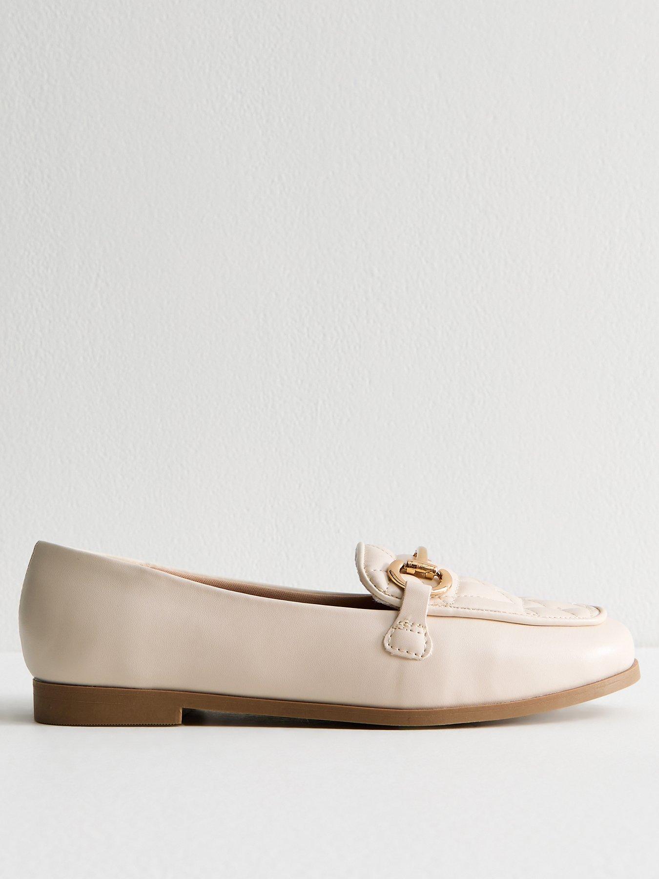 undefined Wide Fit Off White Quilted Faux Leather Loafers
