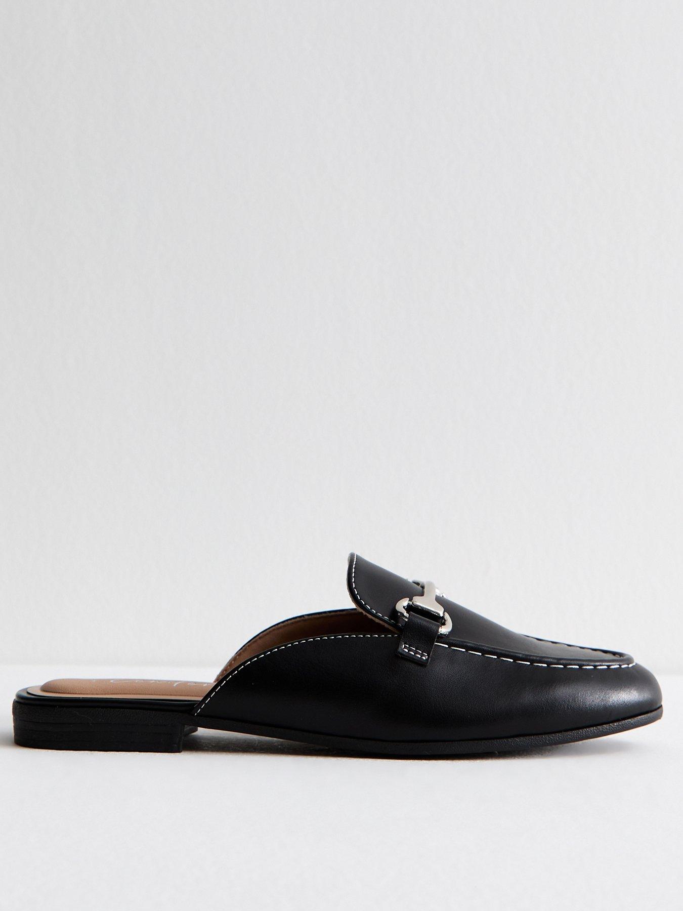 New Look: Black Faux Leather Snaffle Detail Backless Loafers