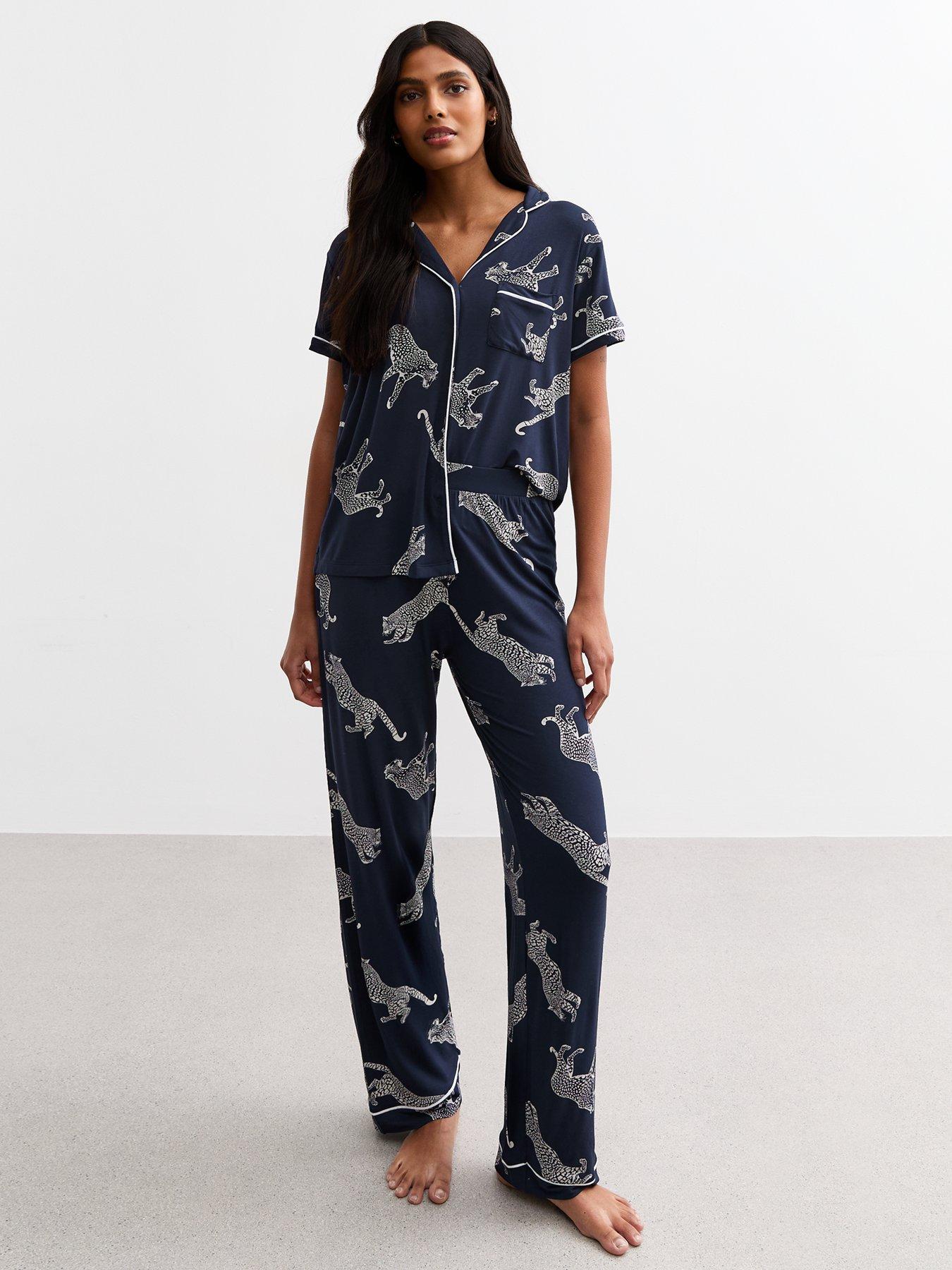 undefined Cheetah Print Long Pyjama Set - Blue