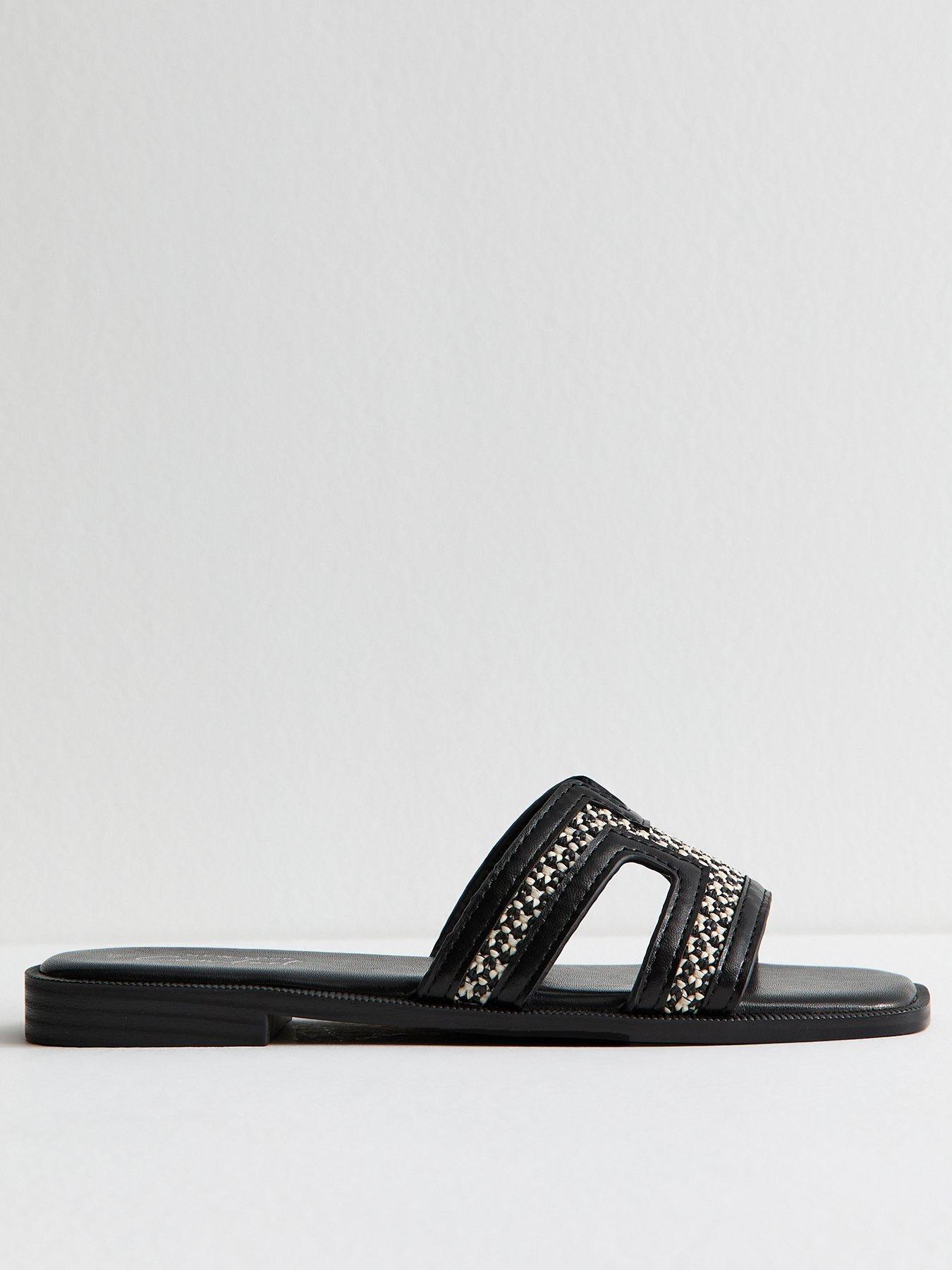 undefined Black Raffia And Faux Leather Sandals