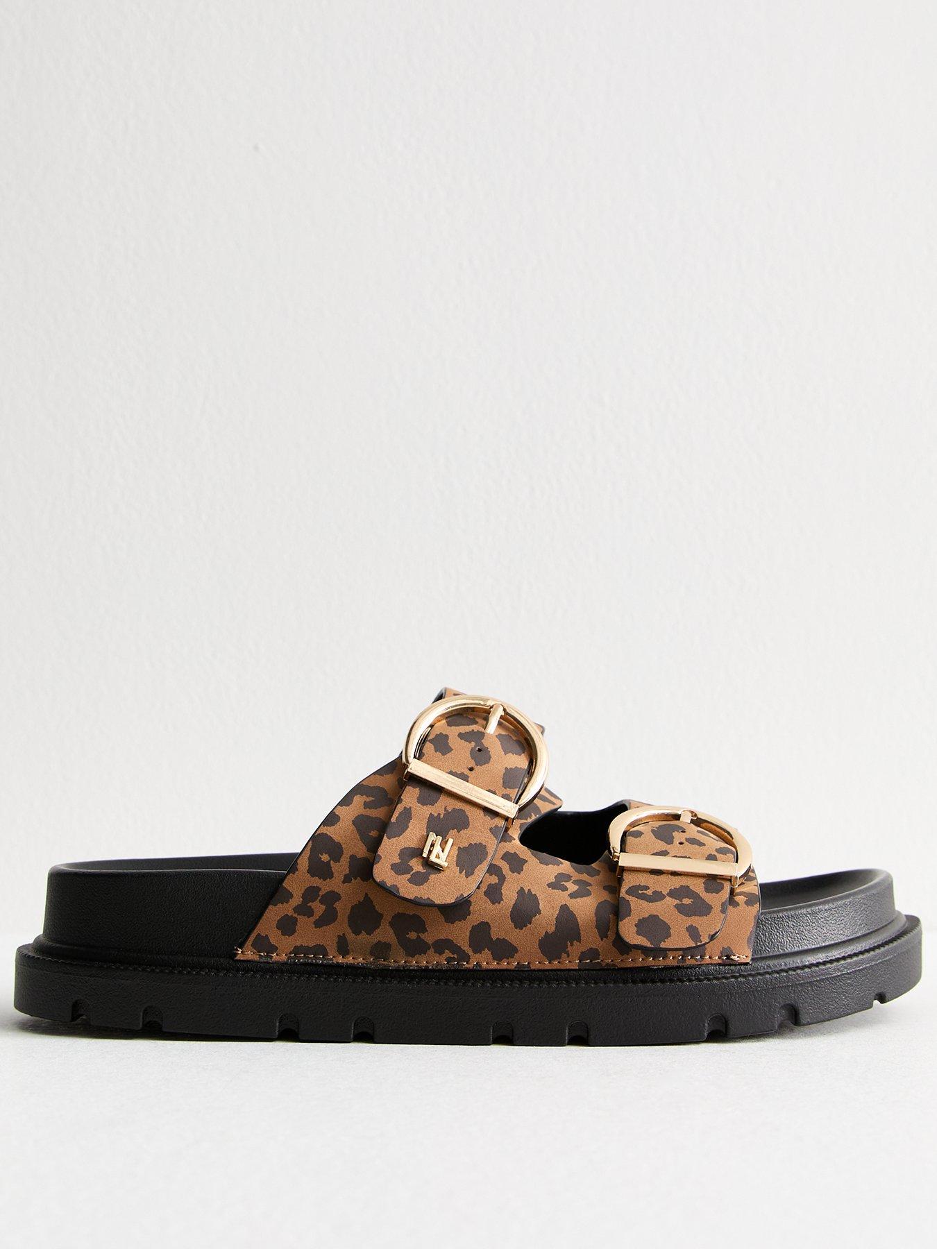 New Look Wide Fit Stone Faux Leather Leopard Print Buckle Strap